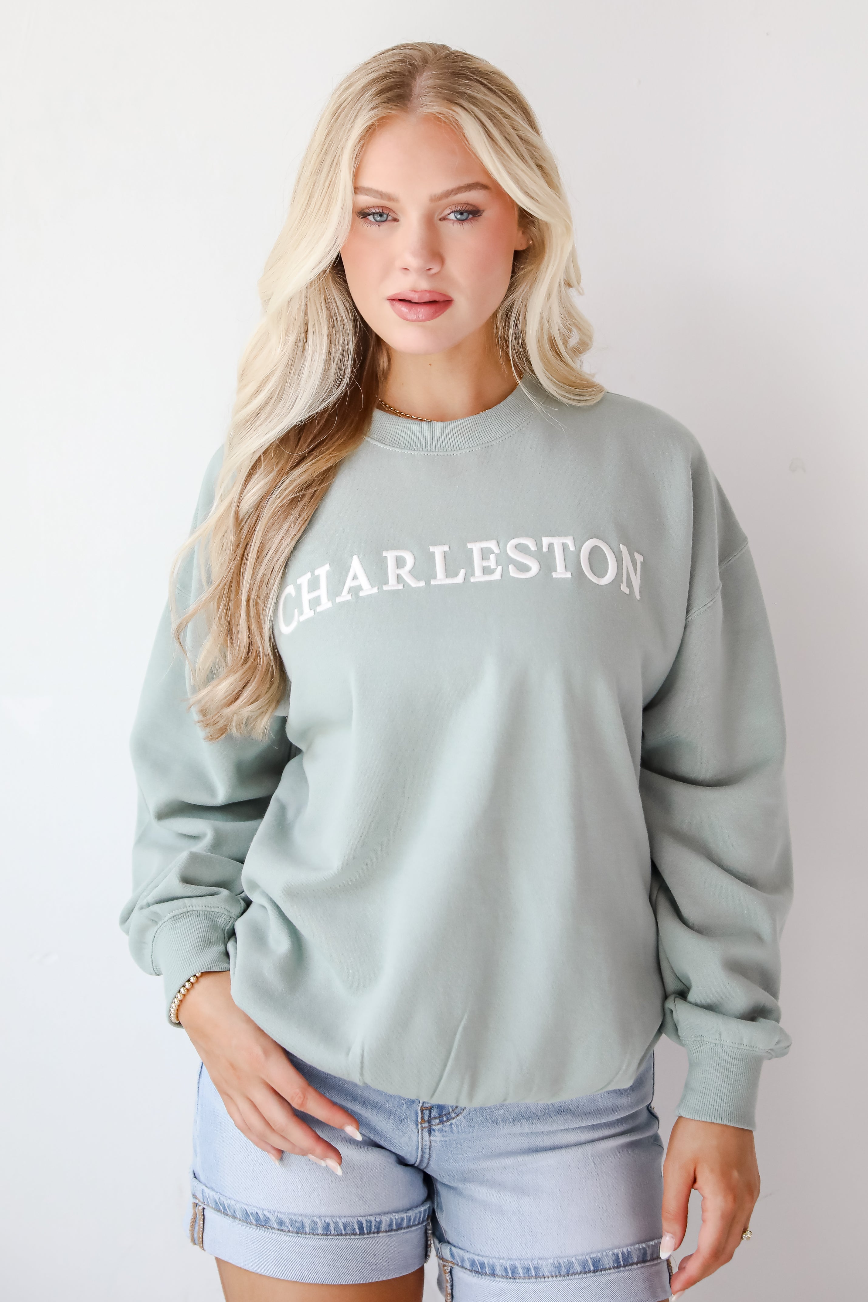 Sage Charleston Embroidered Sweatshirt