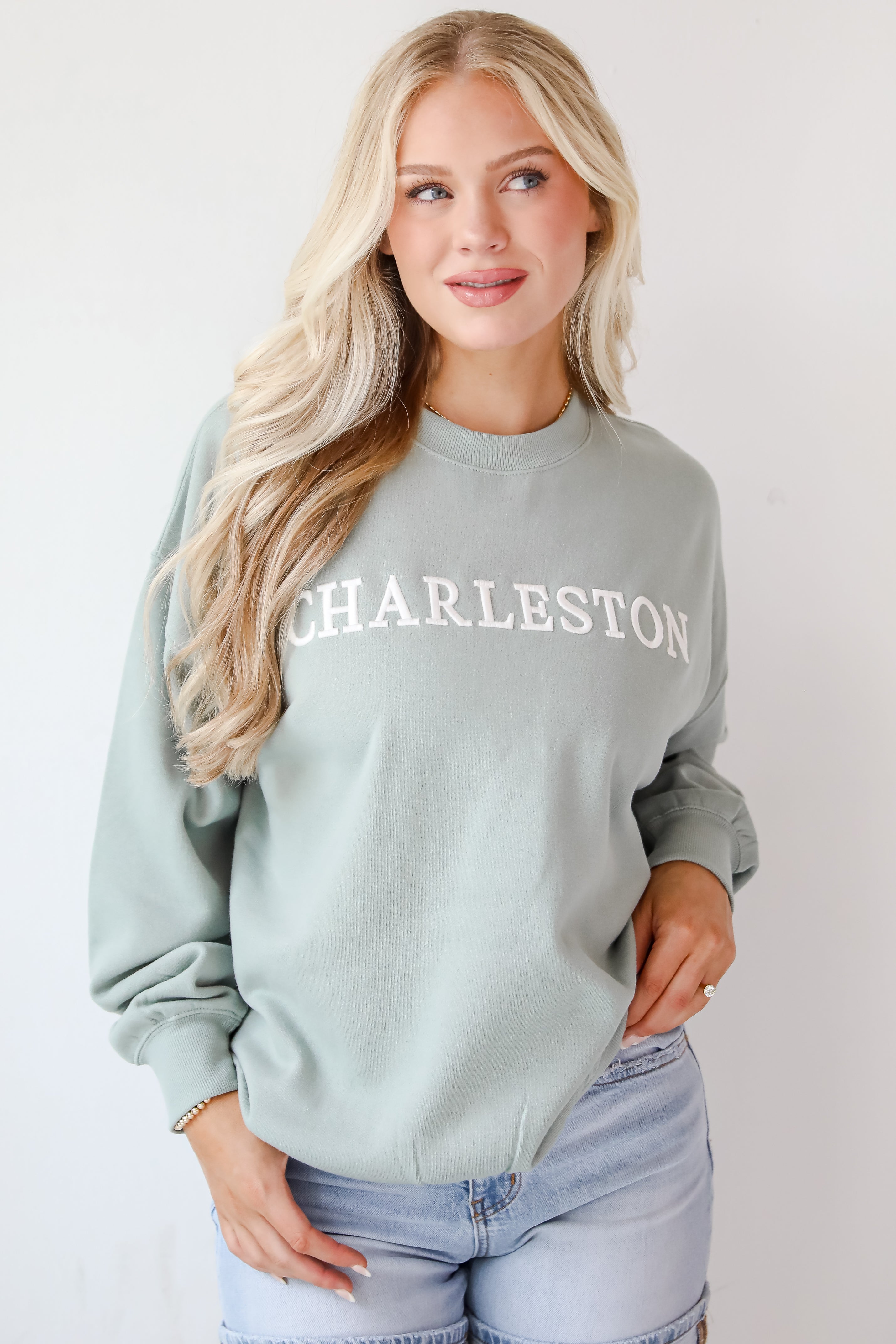 Sage Charleston Embroidered Sweatshirt