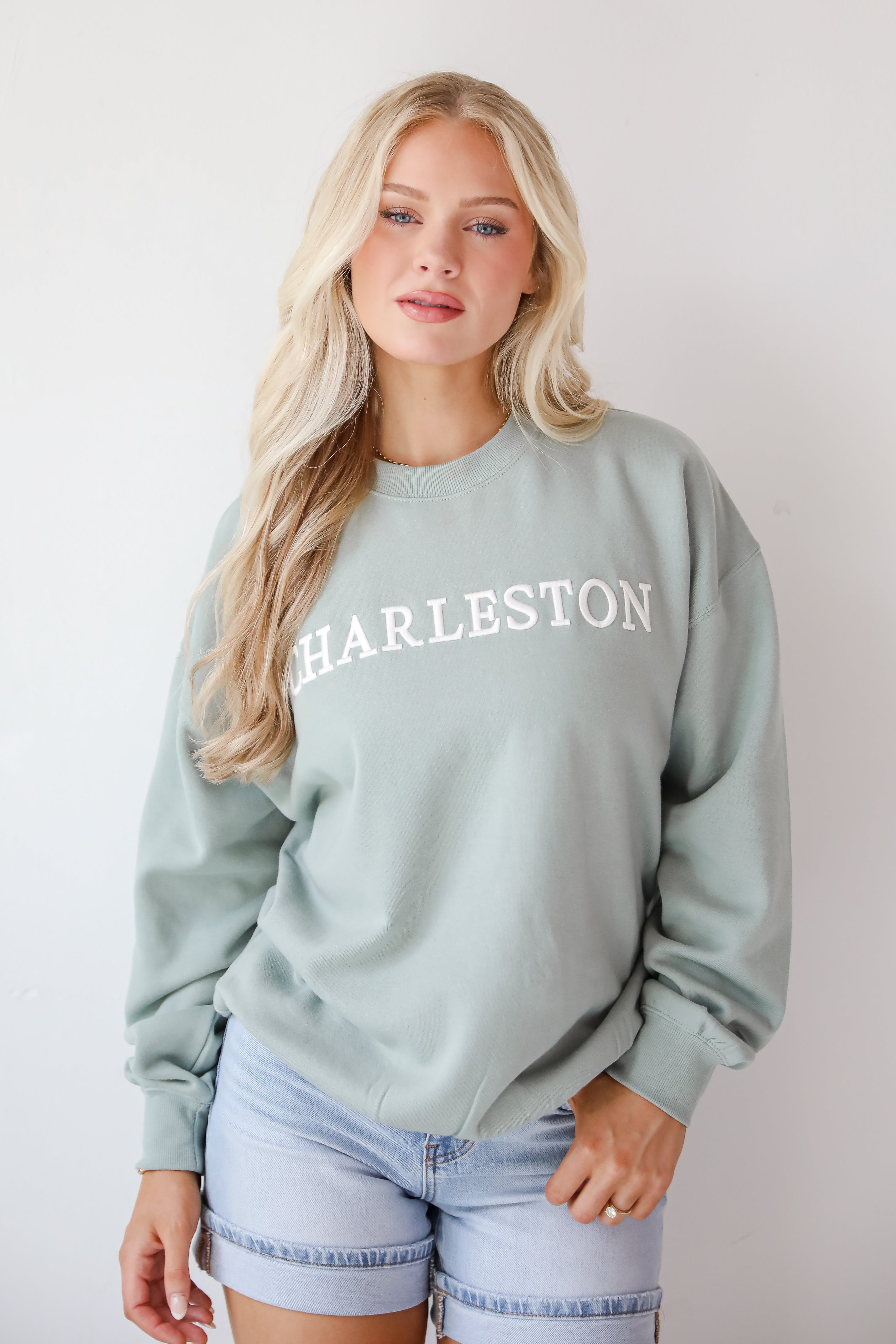 Sage Charleston Embroidered Sweatshirt
