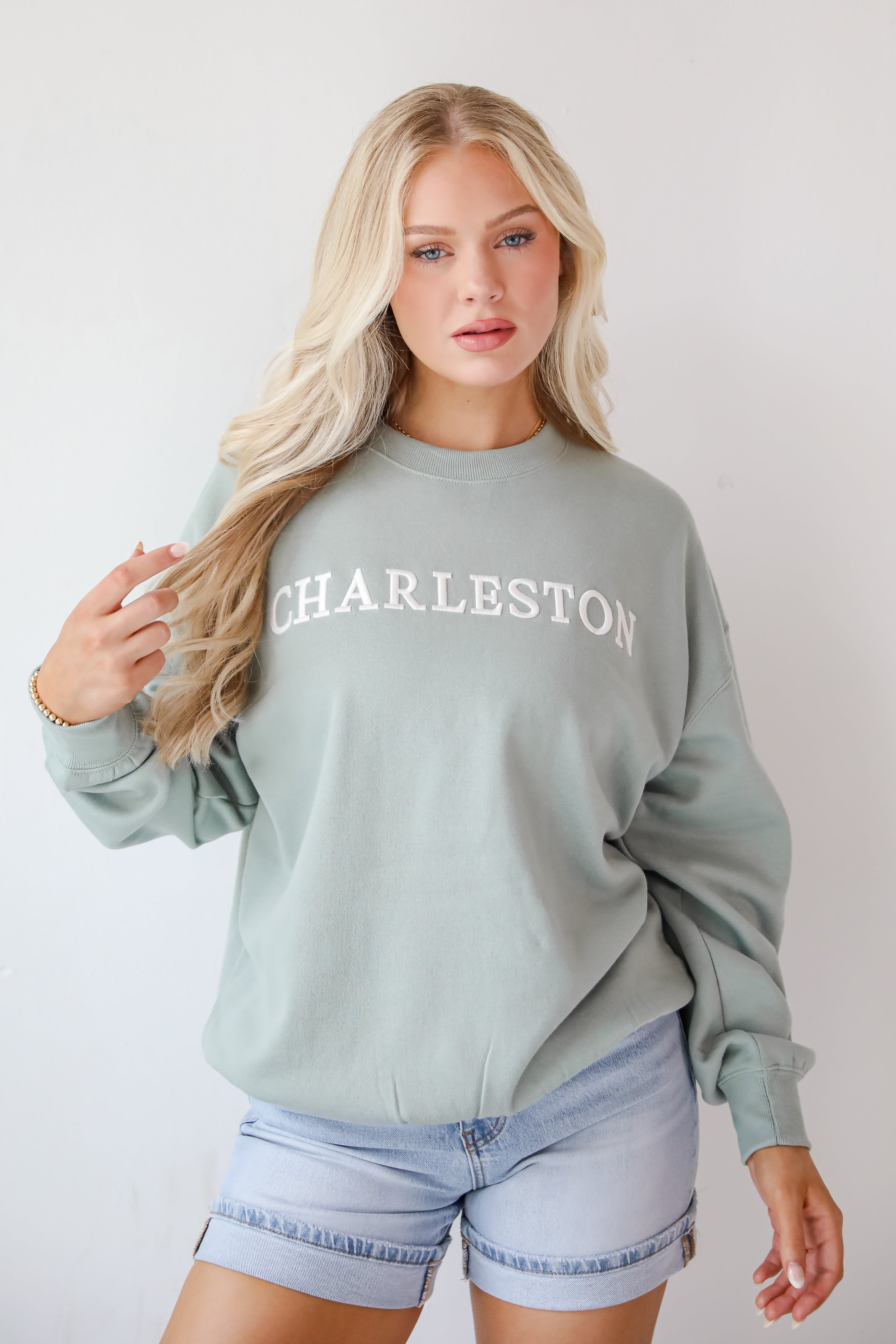 Sage Charleston Embroidered Sweatshirt