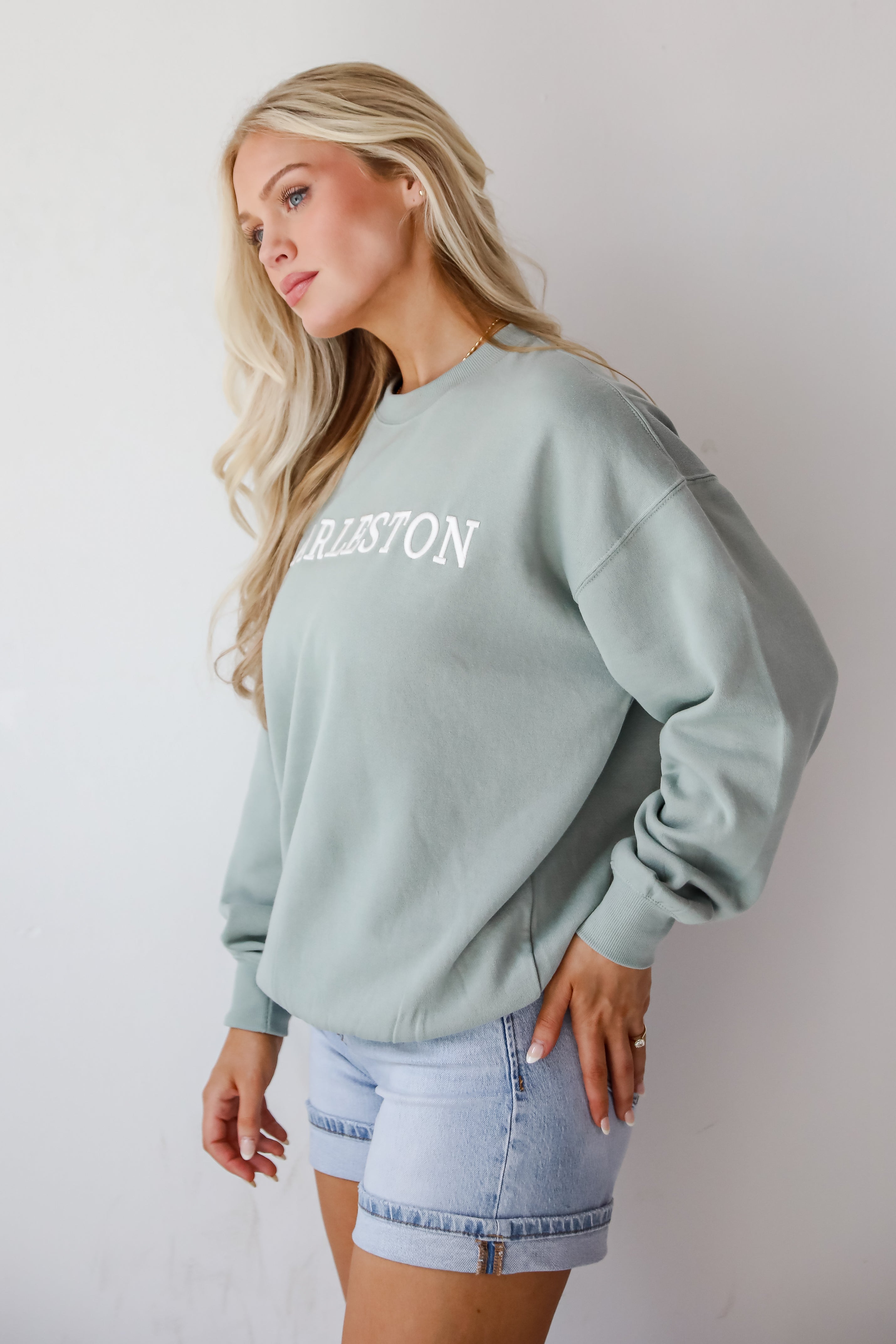 Sage Charleston Embroidered Sweatshirt
