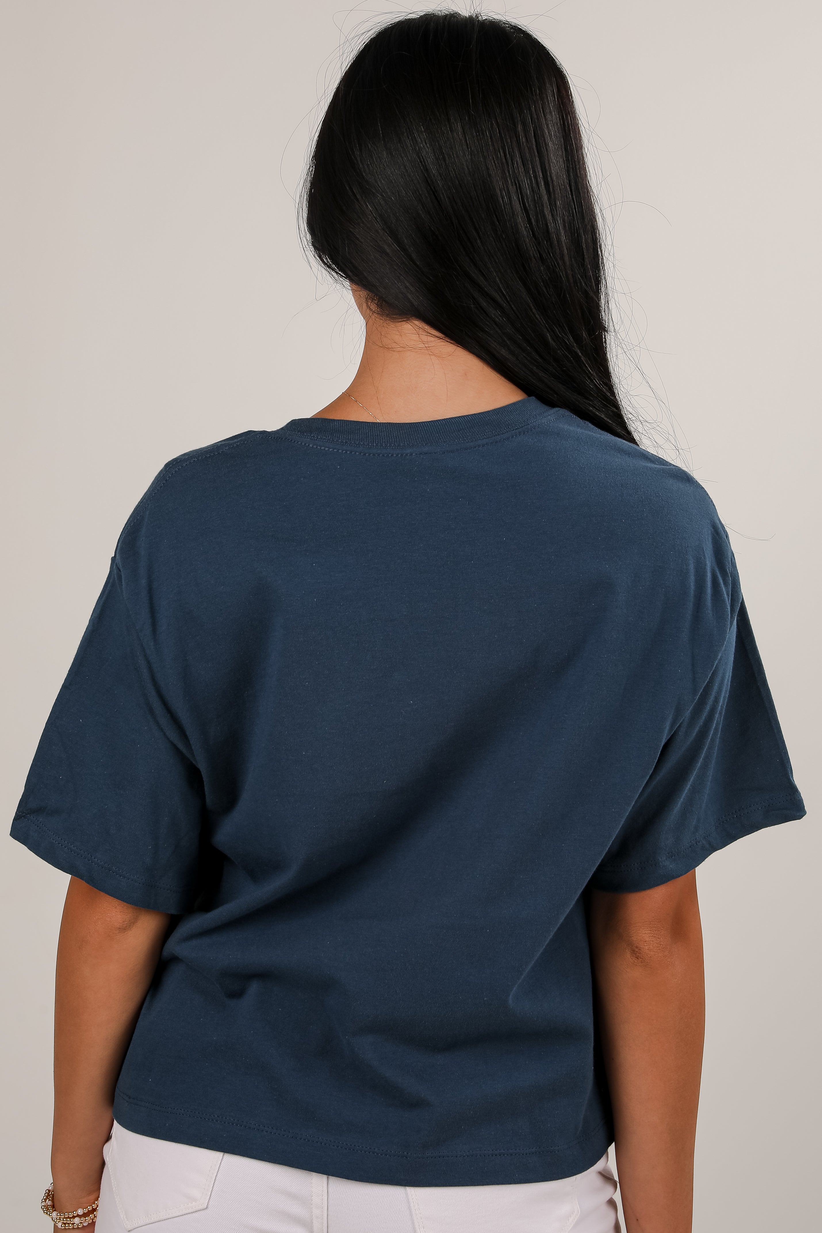 Navy Atlanta Baseball Block Letter Cropped Tee