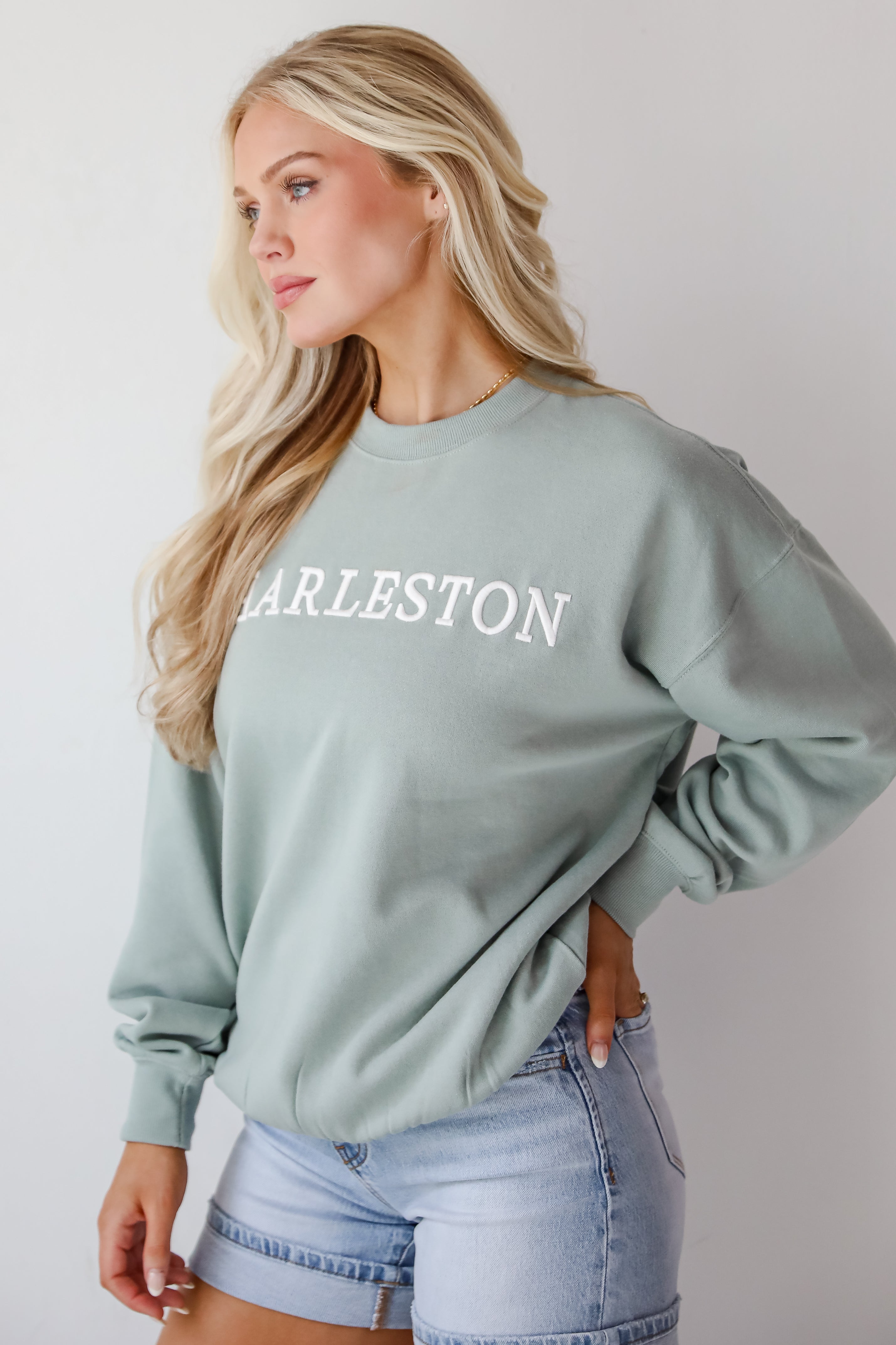 Sage Charleston Embroidered Sweatshirt