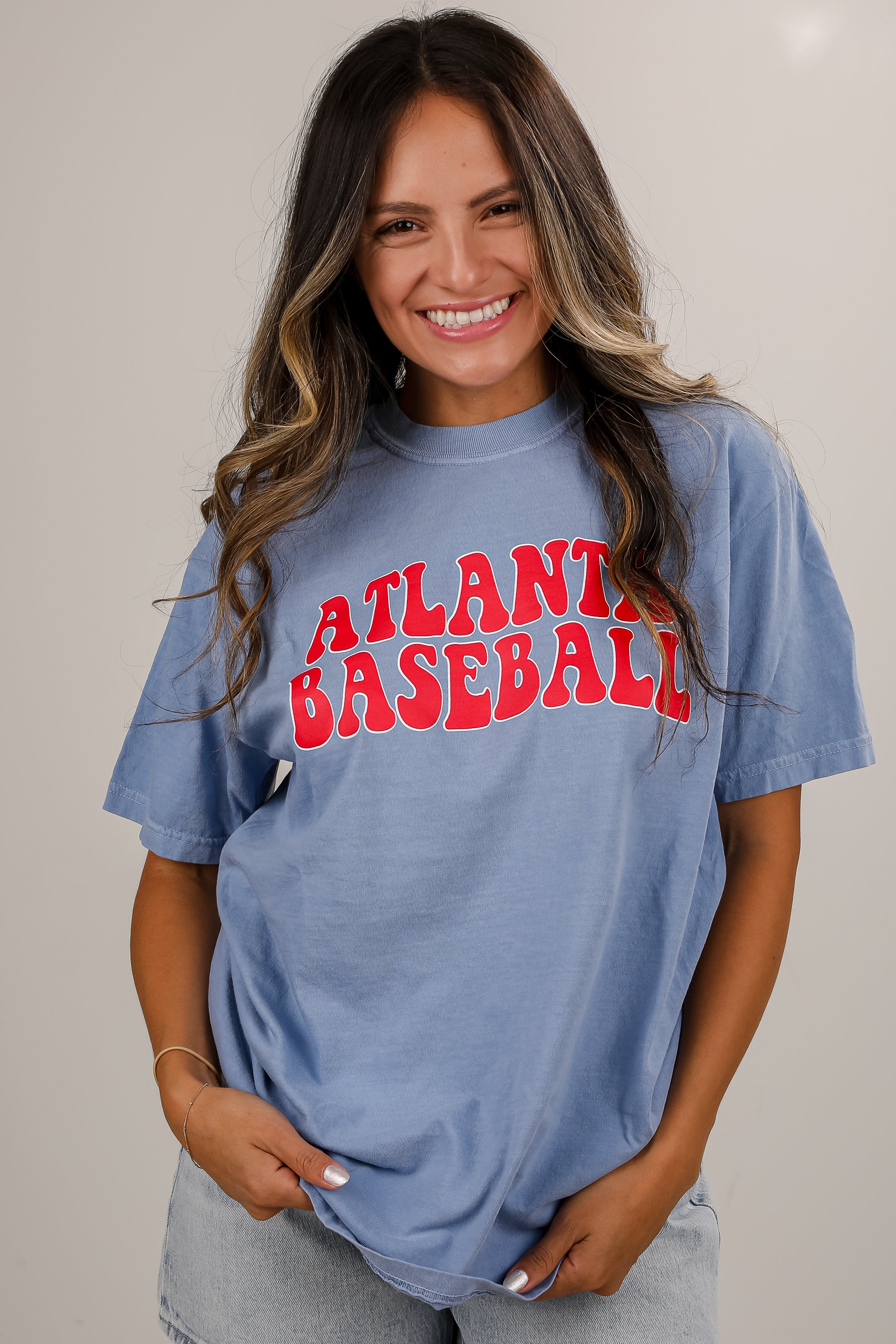 Light Blue Atlanta Baseball Block Letter Tee
