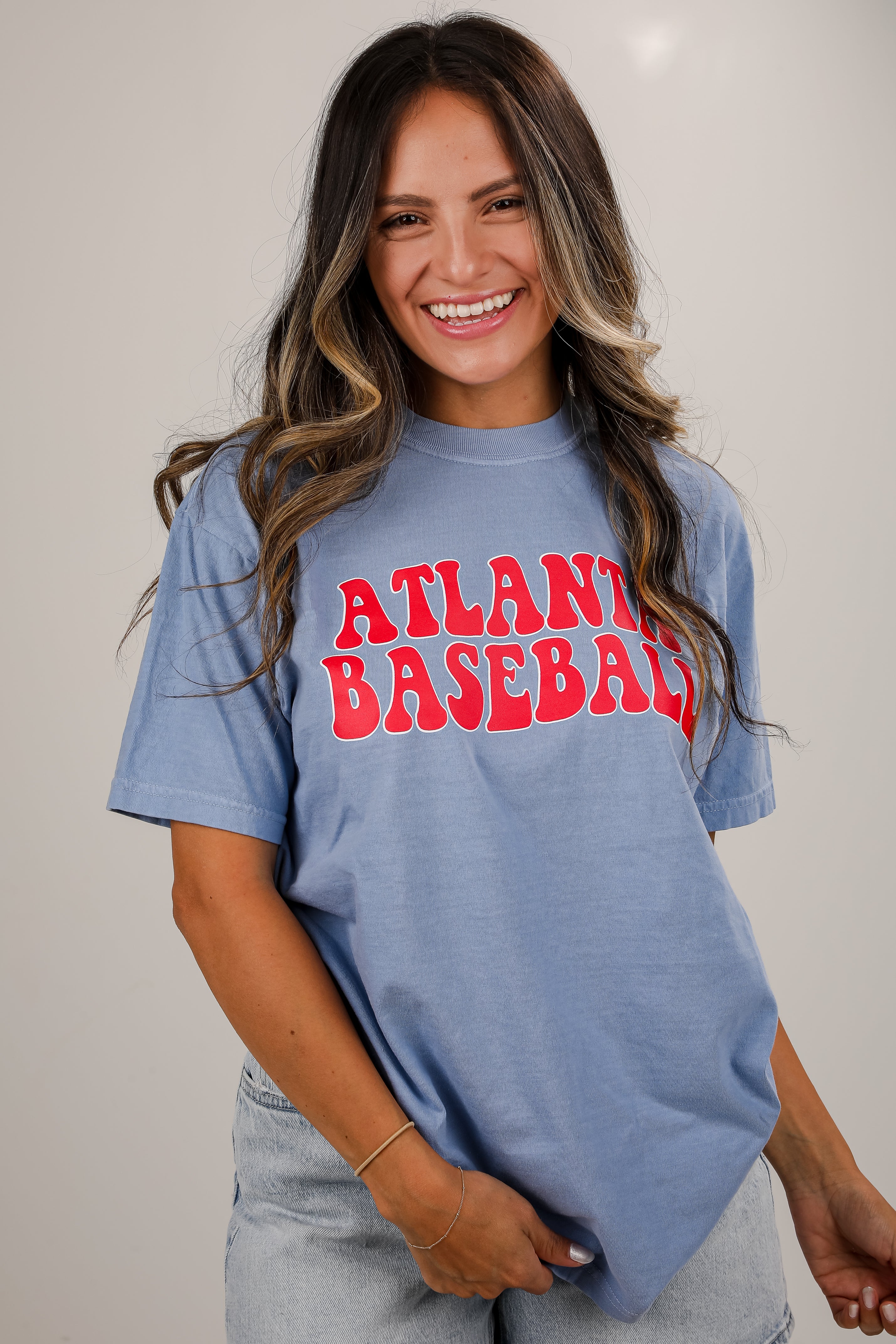 Light Blue Atlanta Baseball Block Letter Tee