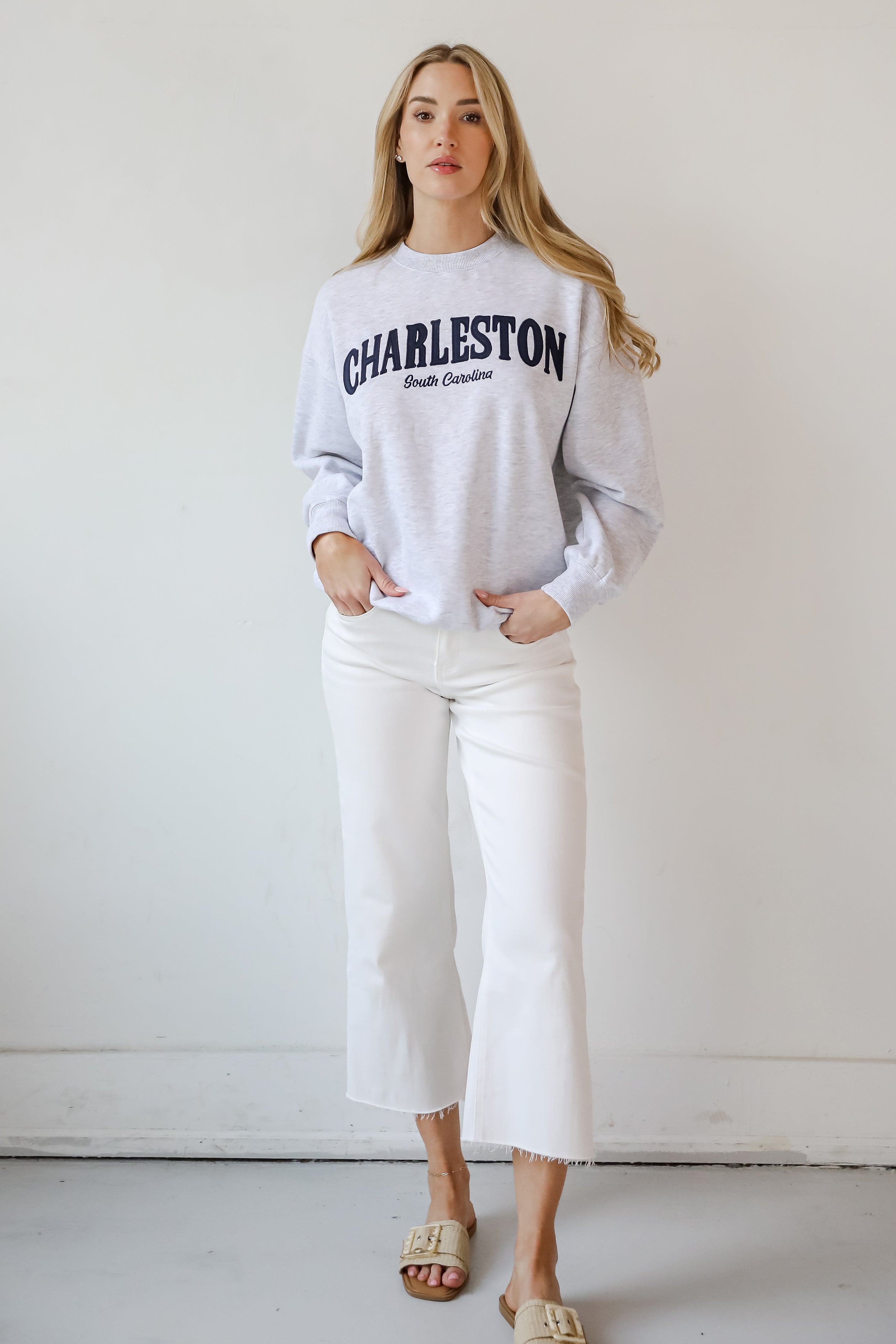 Light Heather Grey Charleston South Carolina Embroidered Sweatshirt