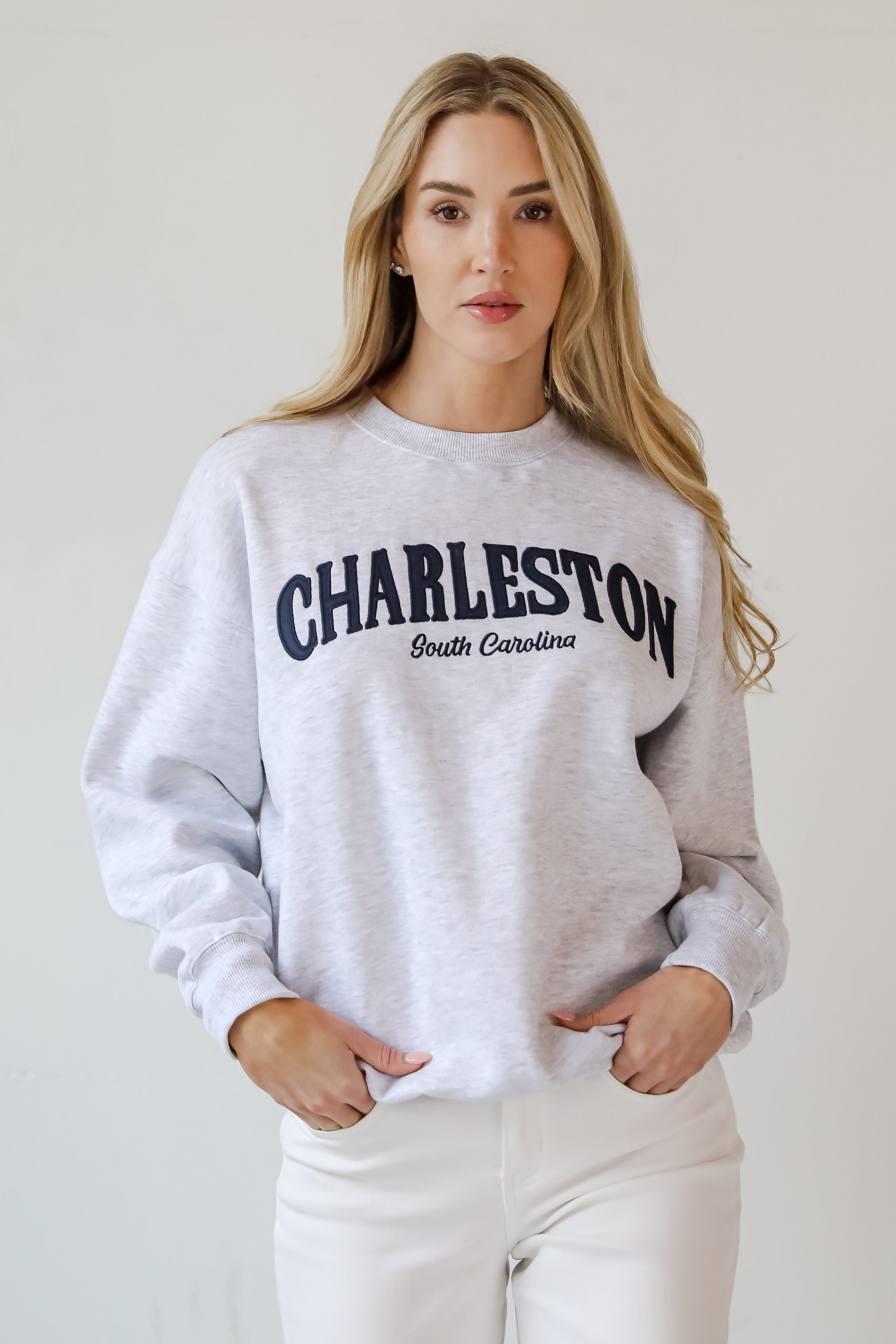 Light Heather Grey Charleston South Carolina Embroidered Sweatshirt