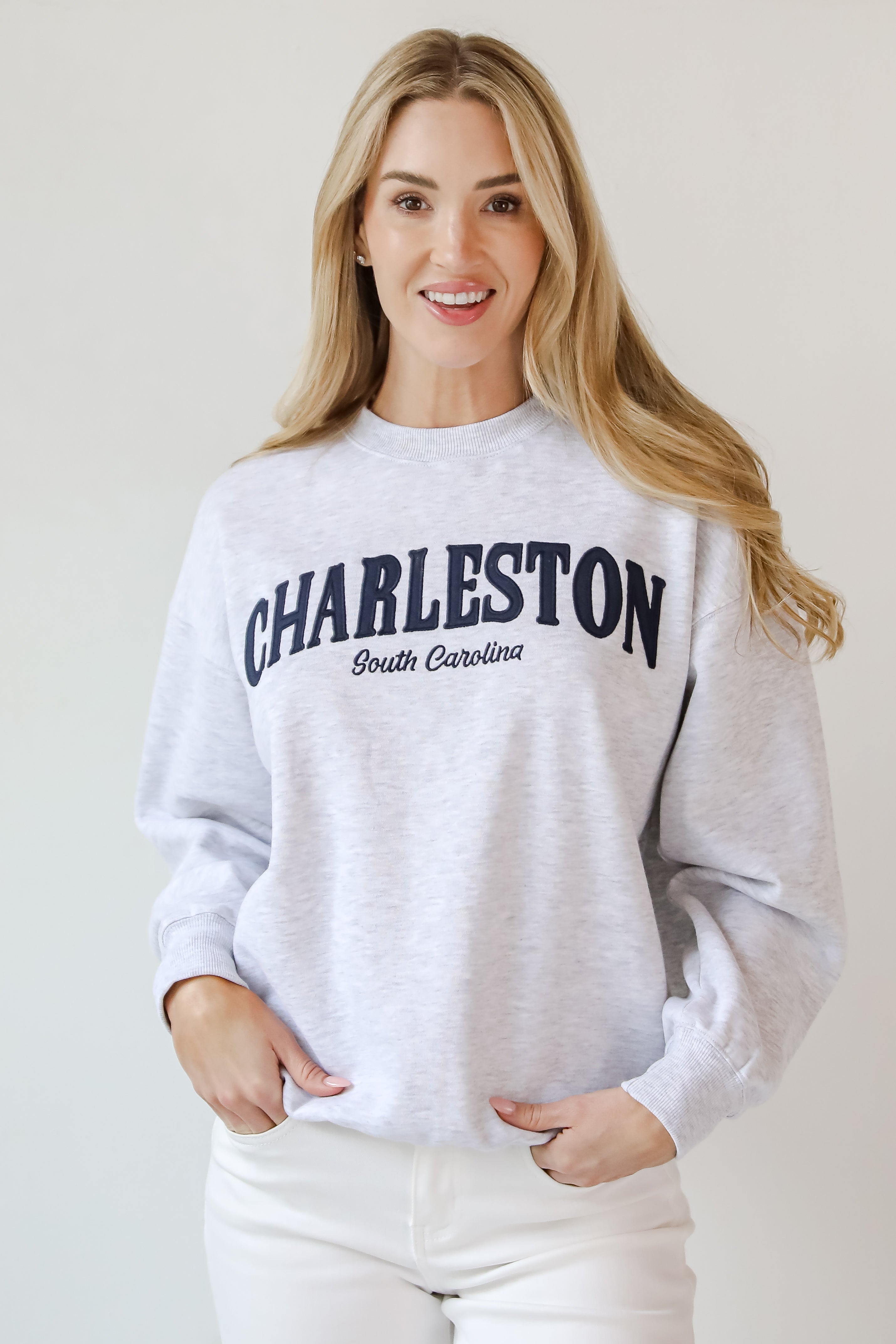 Light Heather Grey Charleston South Carolina Embroidered Sweatshirt