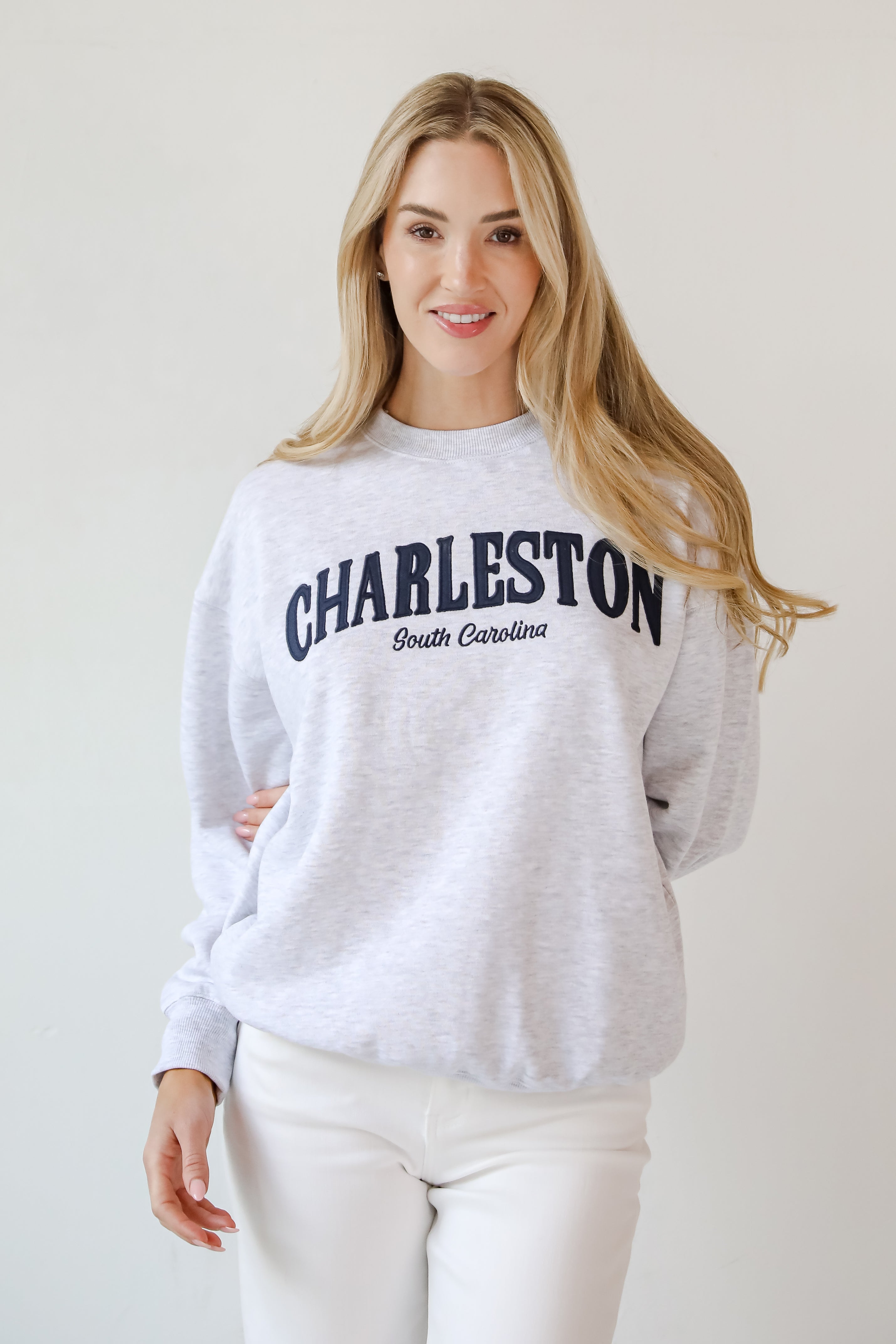 Light Heather Grey Charleston South Carolina Embroidered Sweatshirt