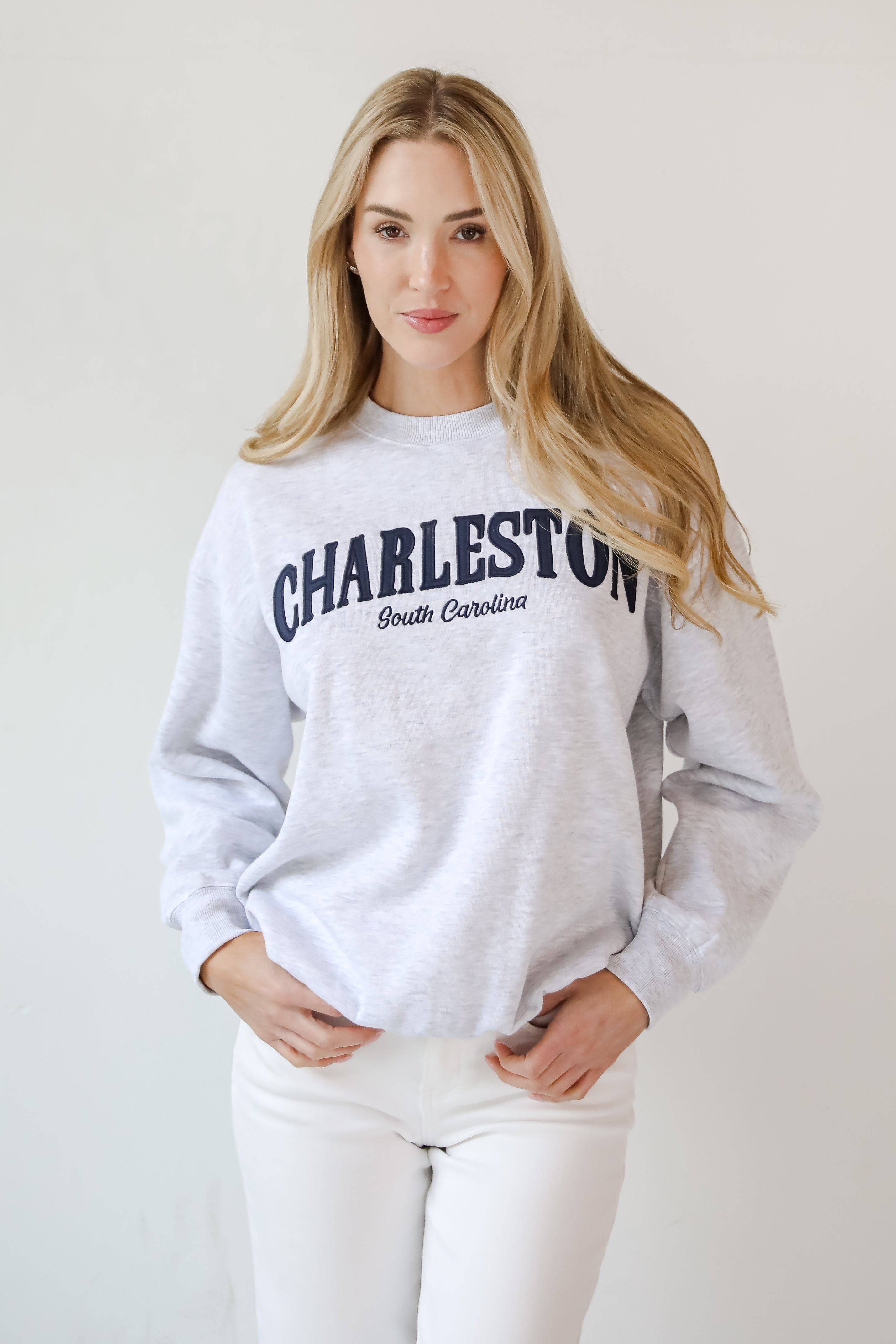 Light Heather Grey Charleston South Carolina Embroidered Sweatshirt