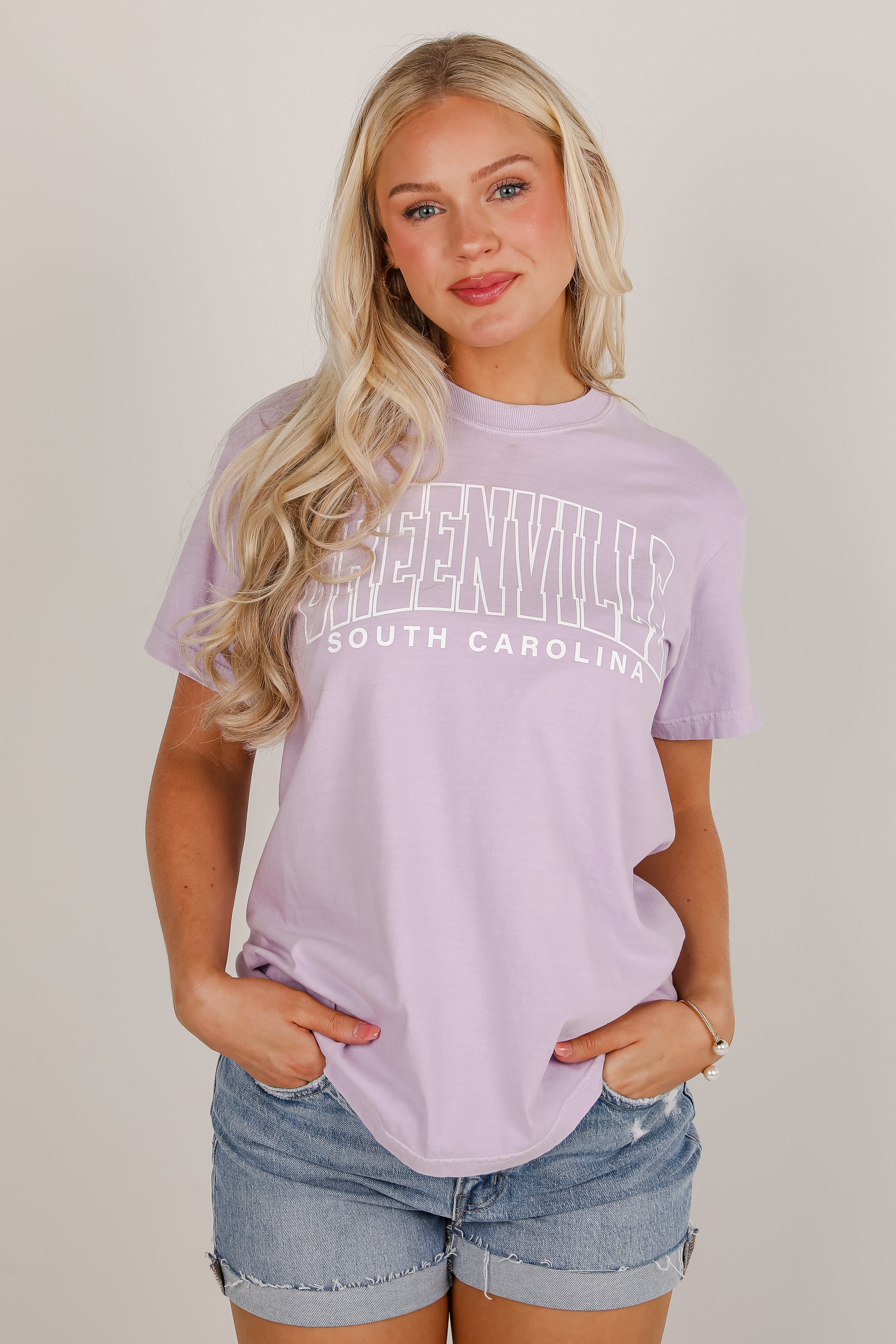 Lavender Greenville South Carolina Block Letter Tee