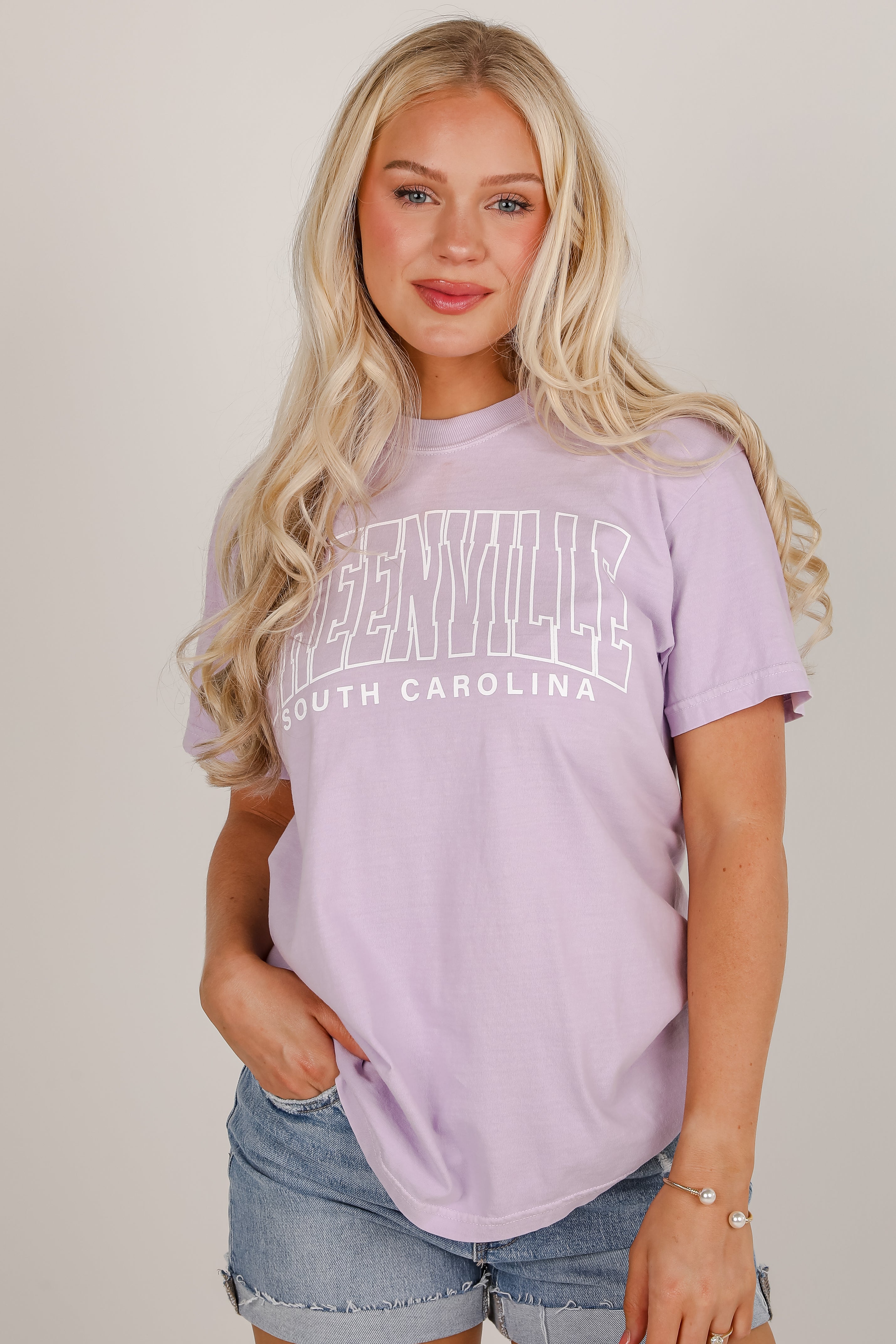 Lavender Greenville South Carolina Block Letter Tee