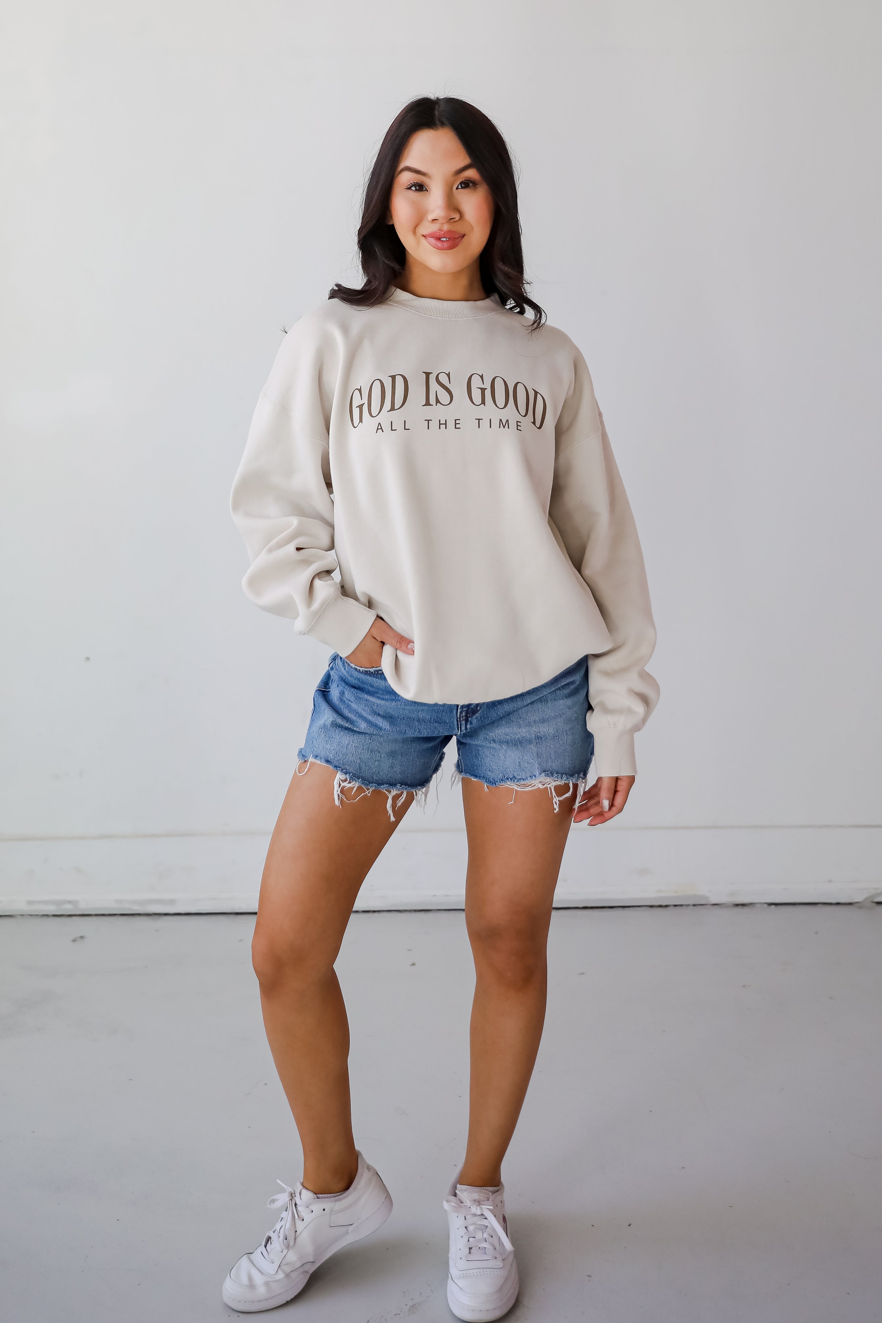 Beige God Is Good All The Time Sweatshirt