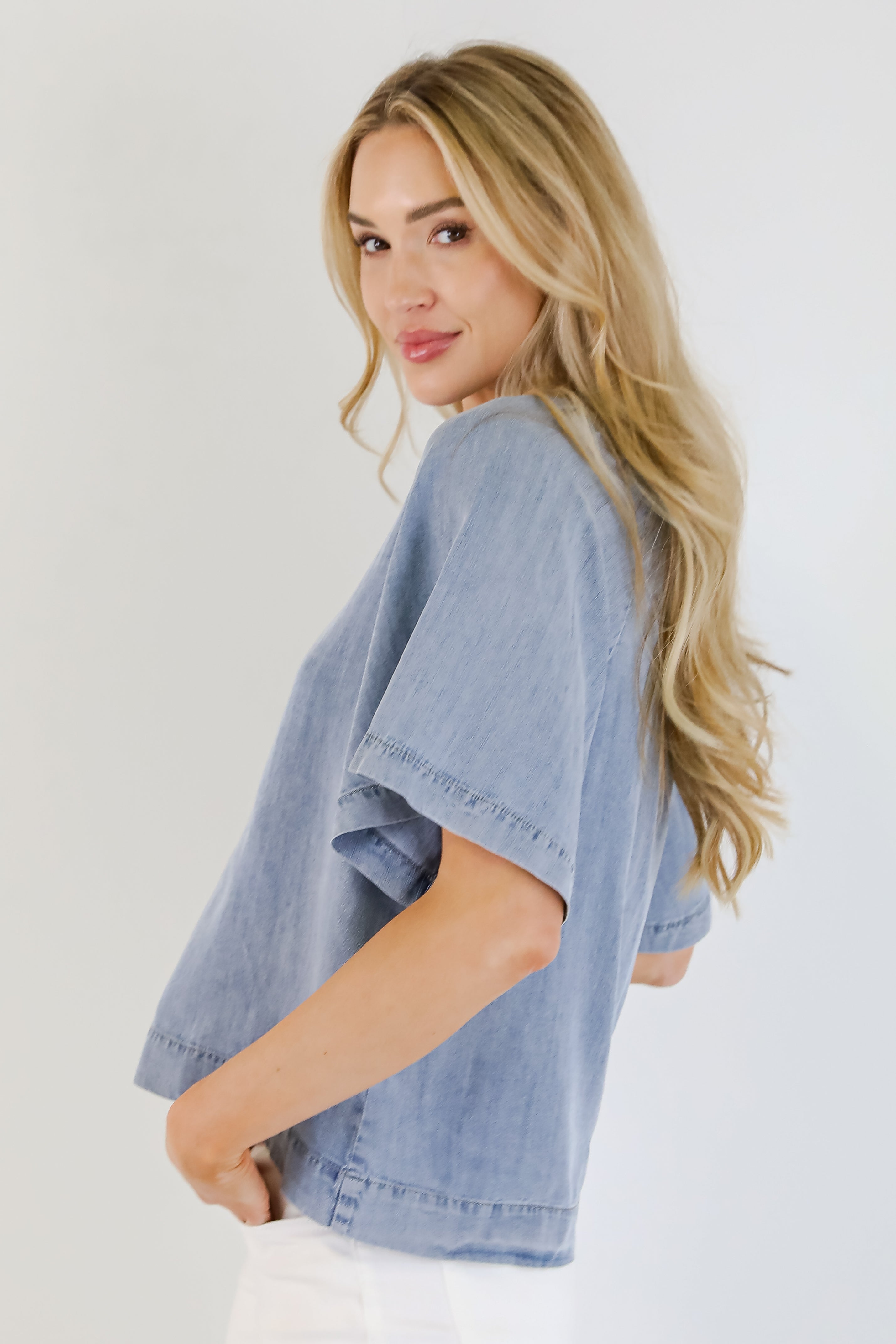 You Have My Attention Denim Blouse