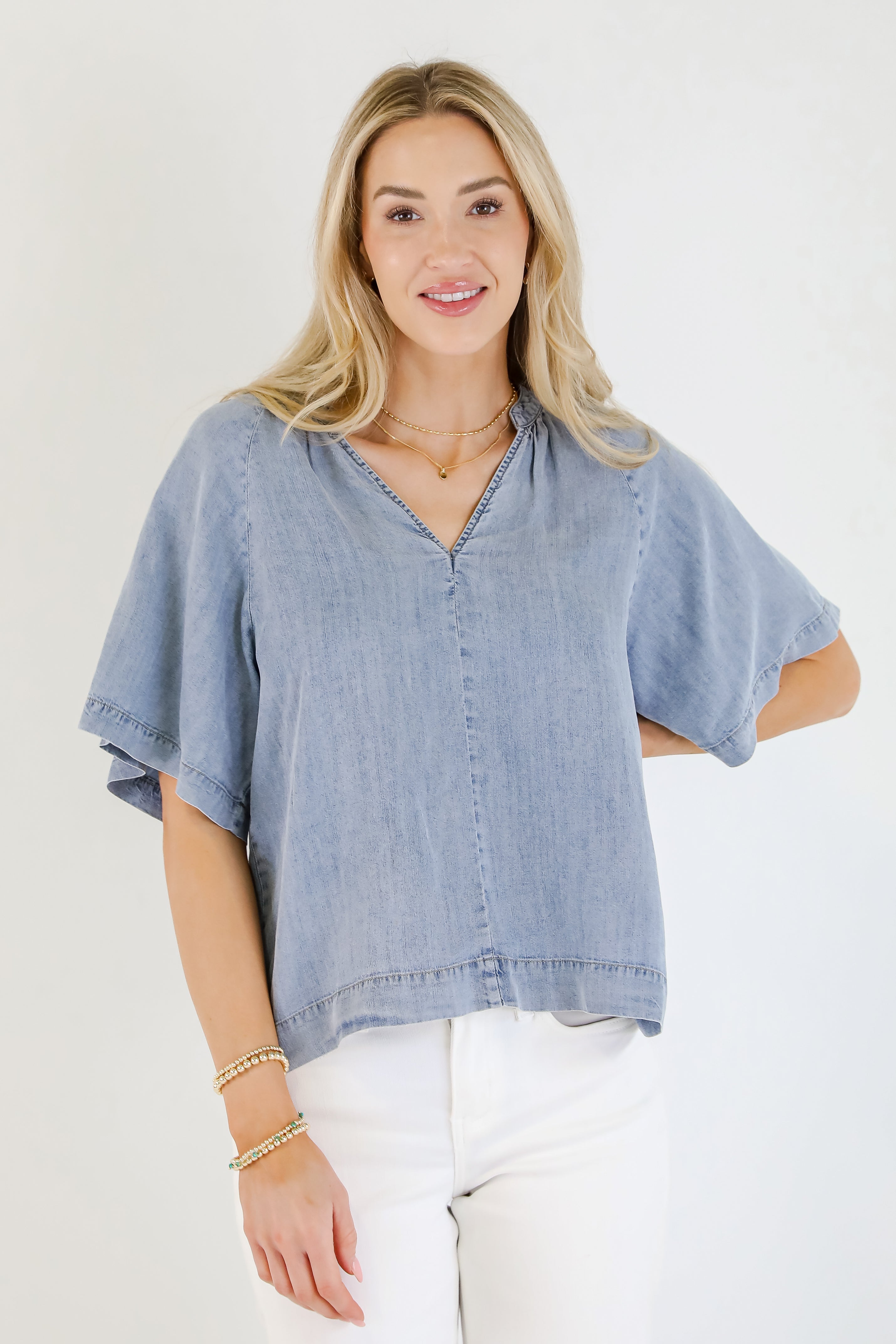 You Have My Attention Denim Blouse