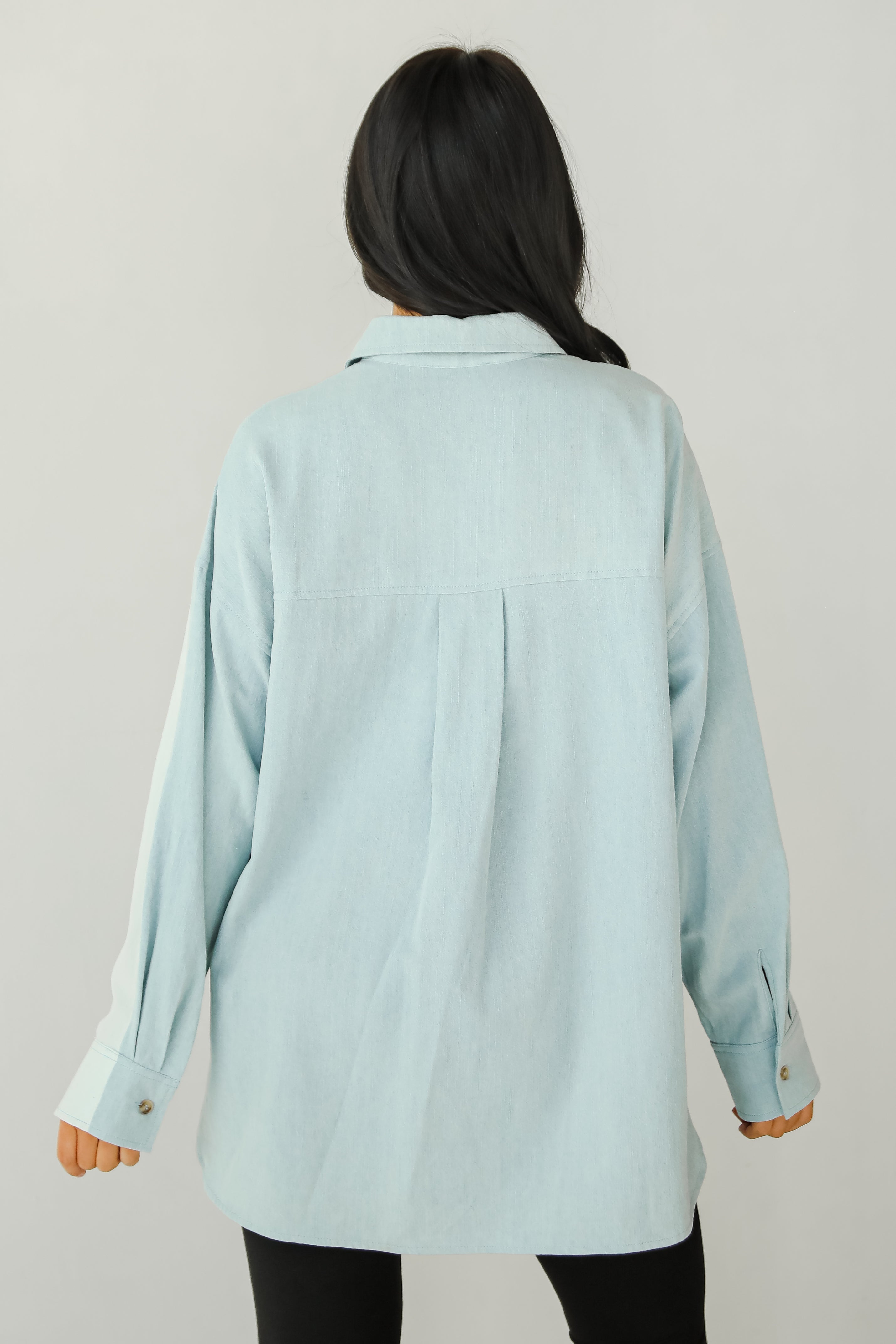 Exquisite Poise Denim Color Block Button-Up Blouse