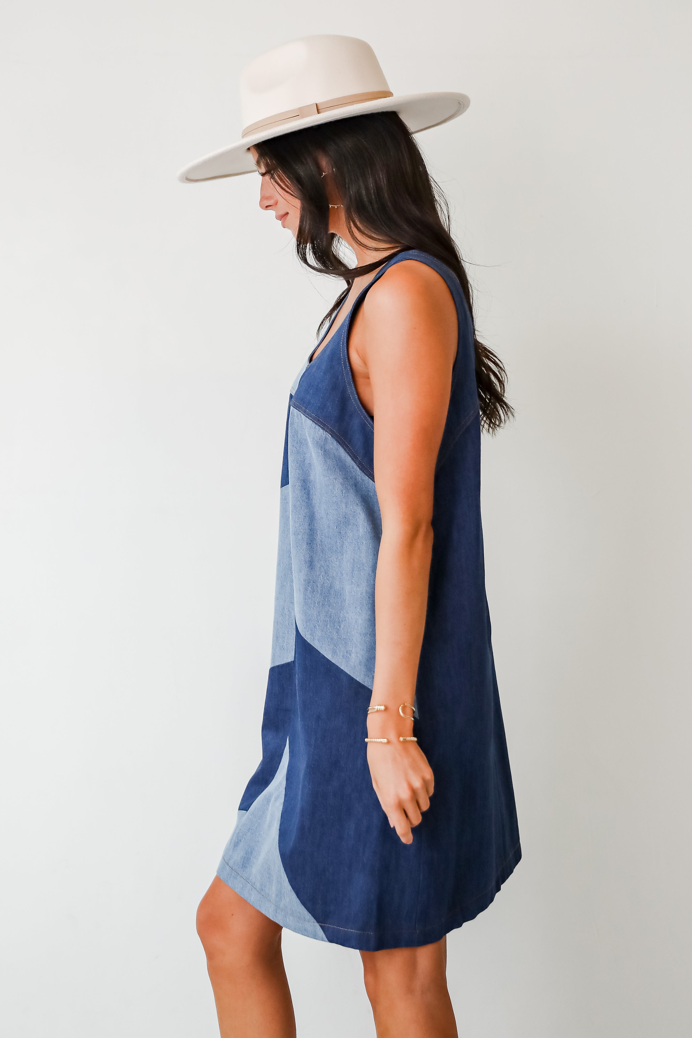 Sincerely Poised Denim Color Block Mini Dress