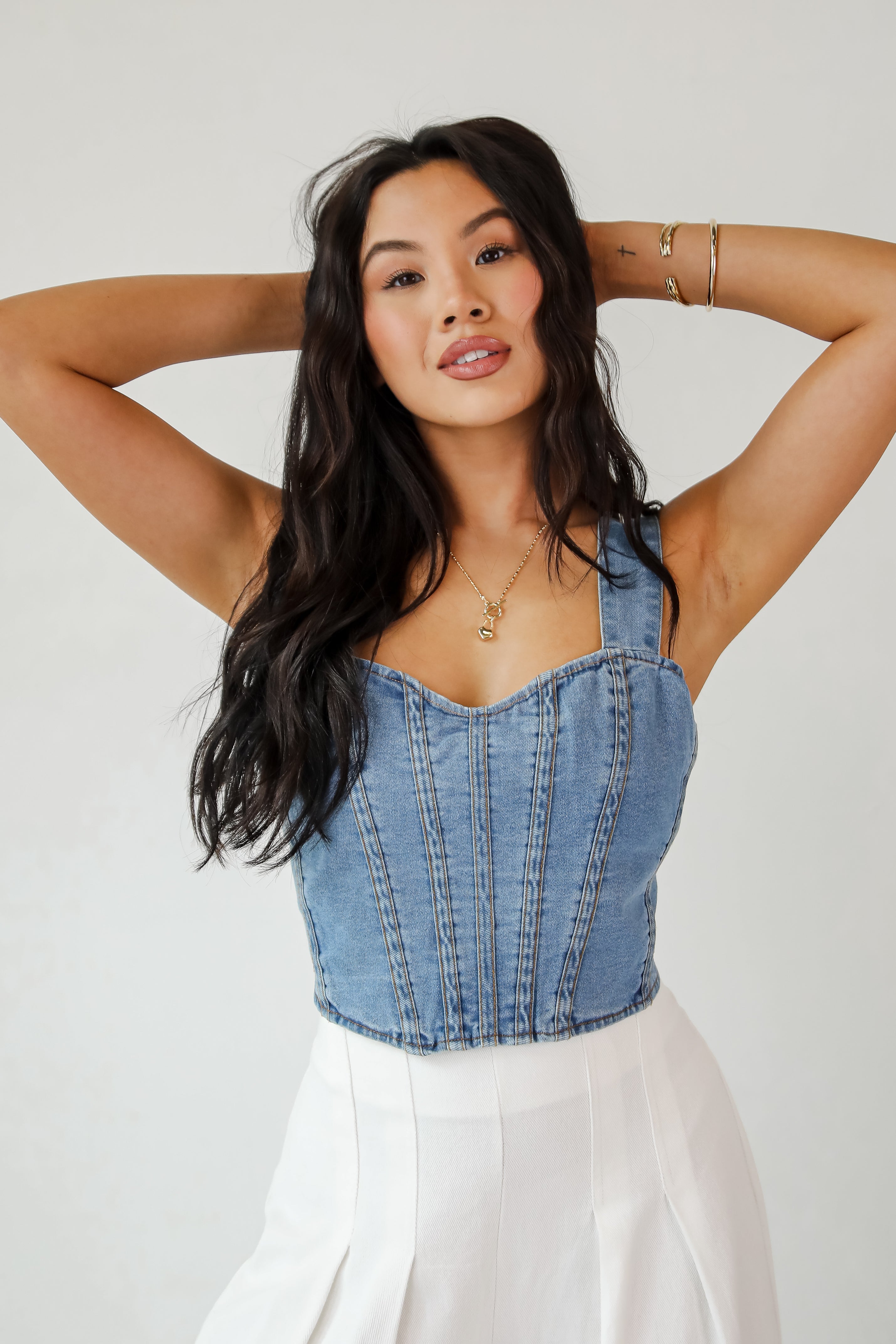 Trendy Denim Crop Top Cute Denim Tops ShopDressUp – Dress Up