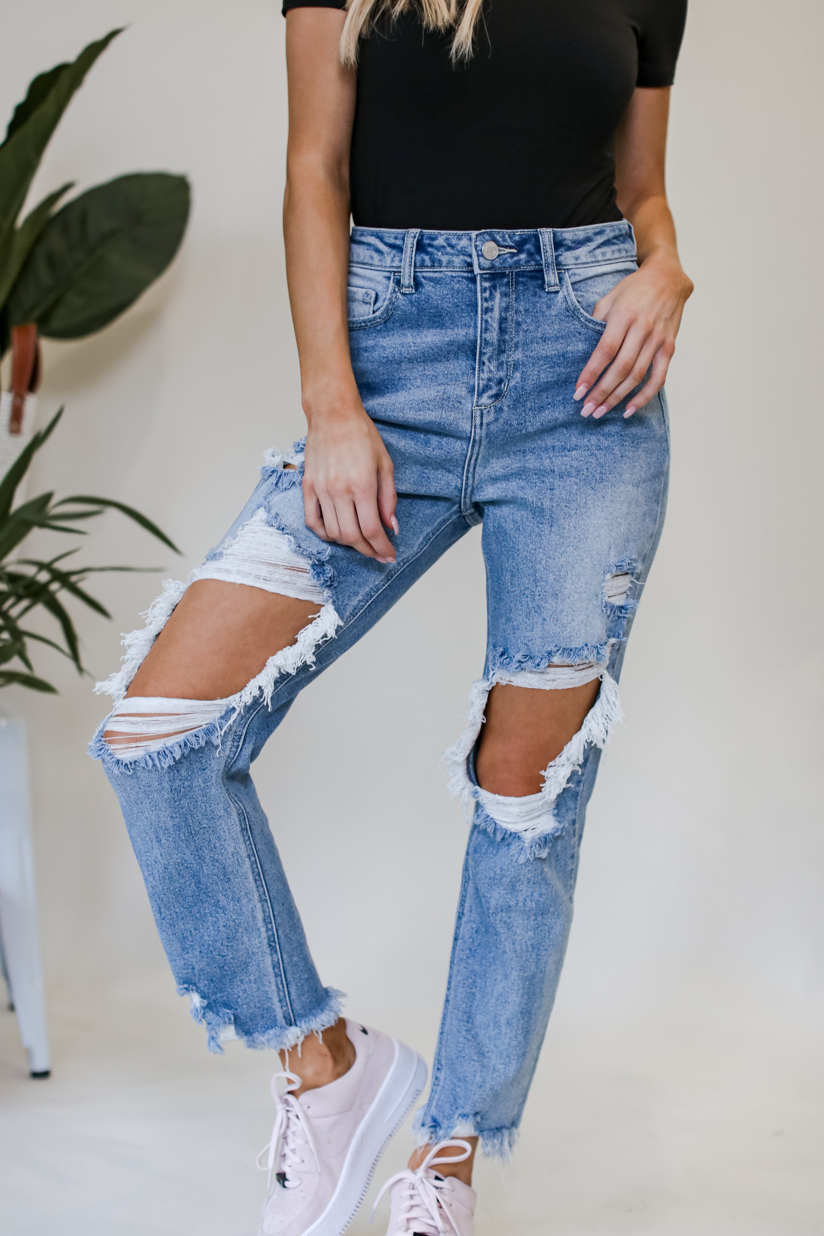 trendy light wash jeans
