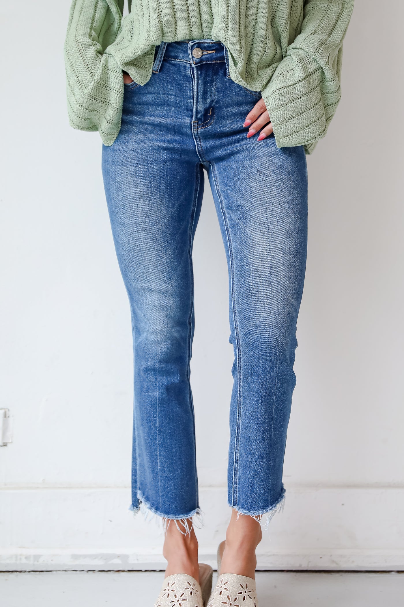 womens Dark Wash High-Rise Flare Jeans