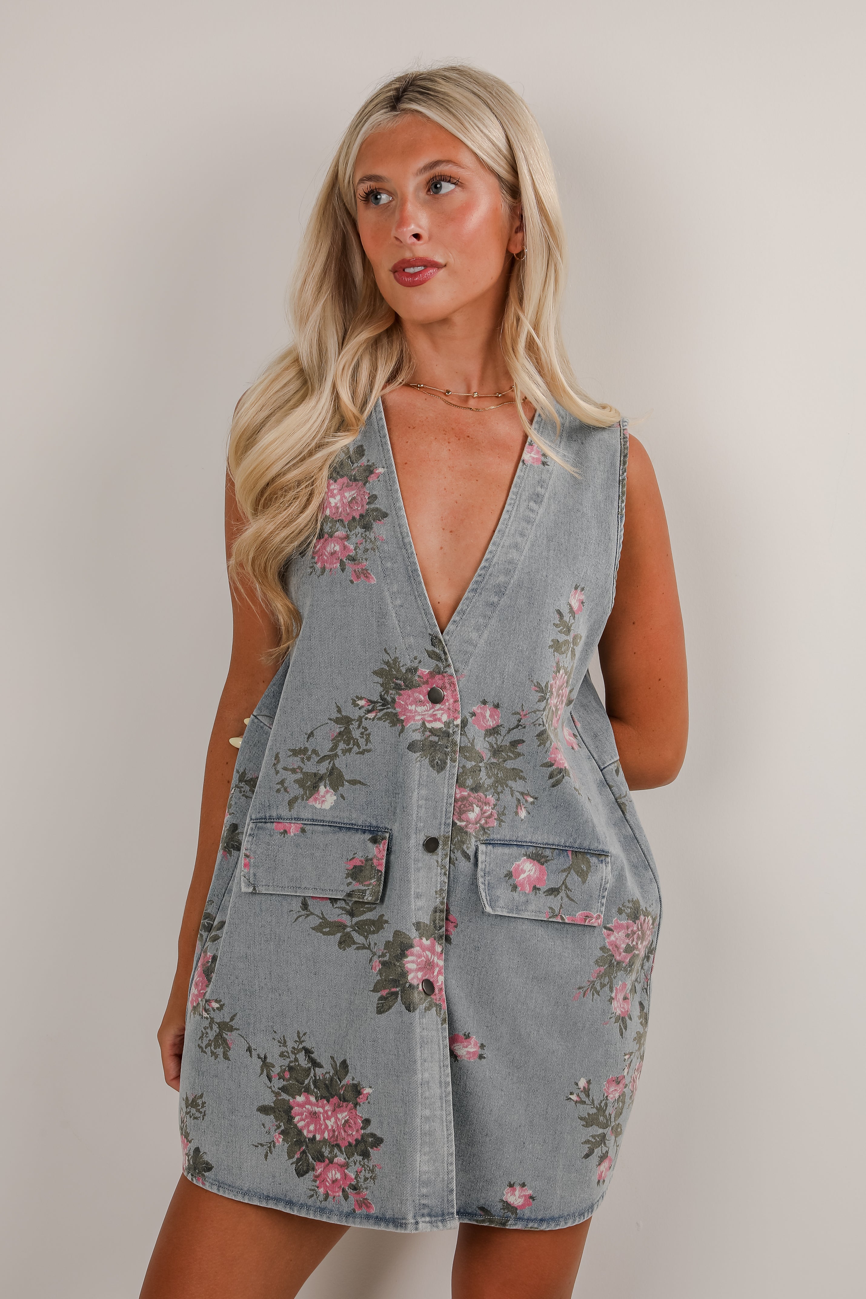 Believe In Yourself Denim Floral Mini Dress
