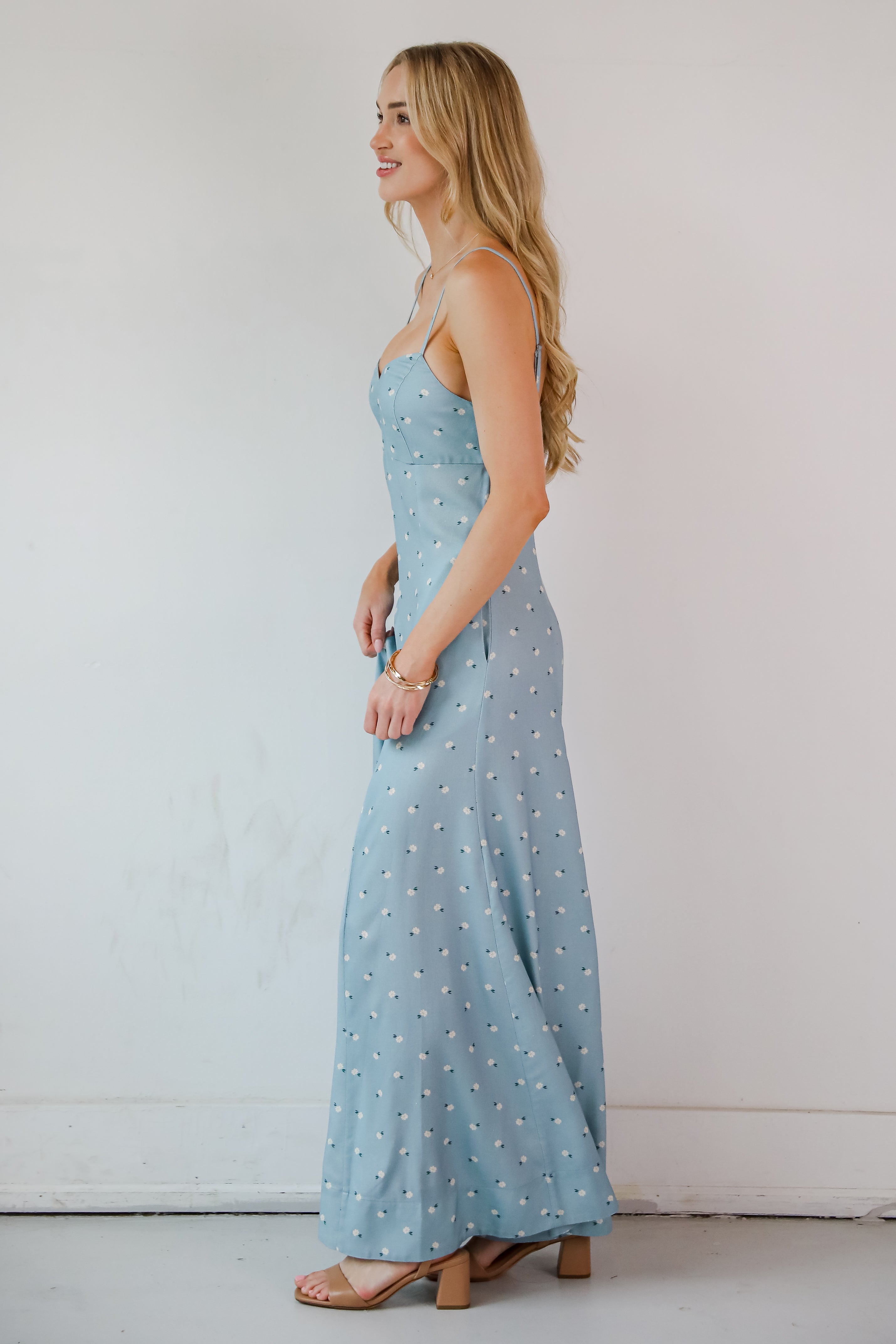 Cheerful Season Denim Floral Wide Leg Jumpsuit