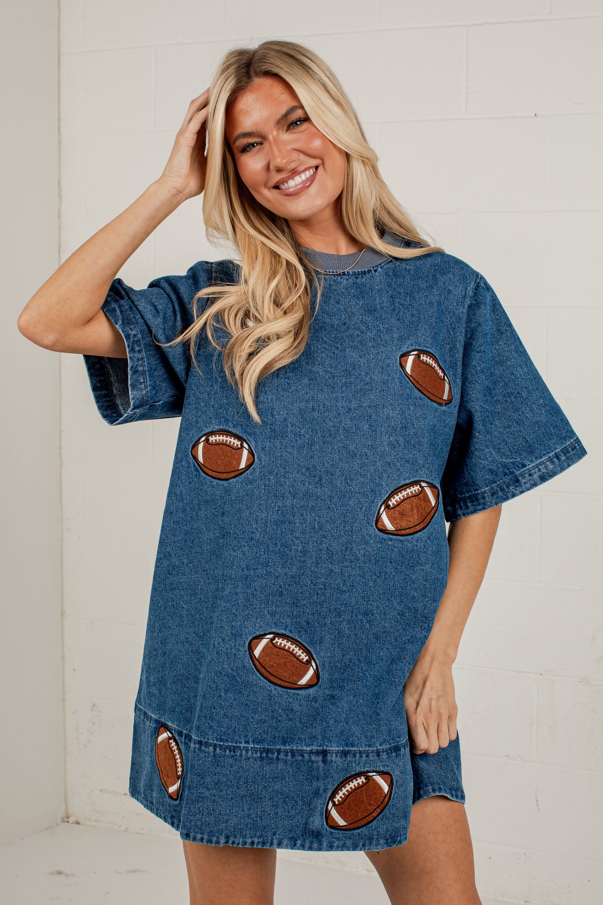 End Zone Energy Football Denim Mini Dress