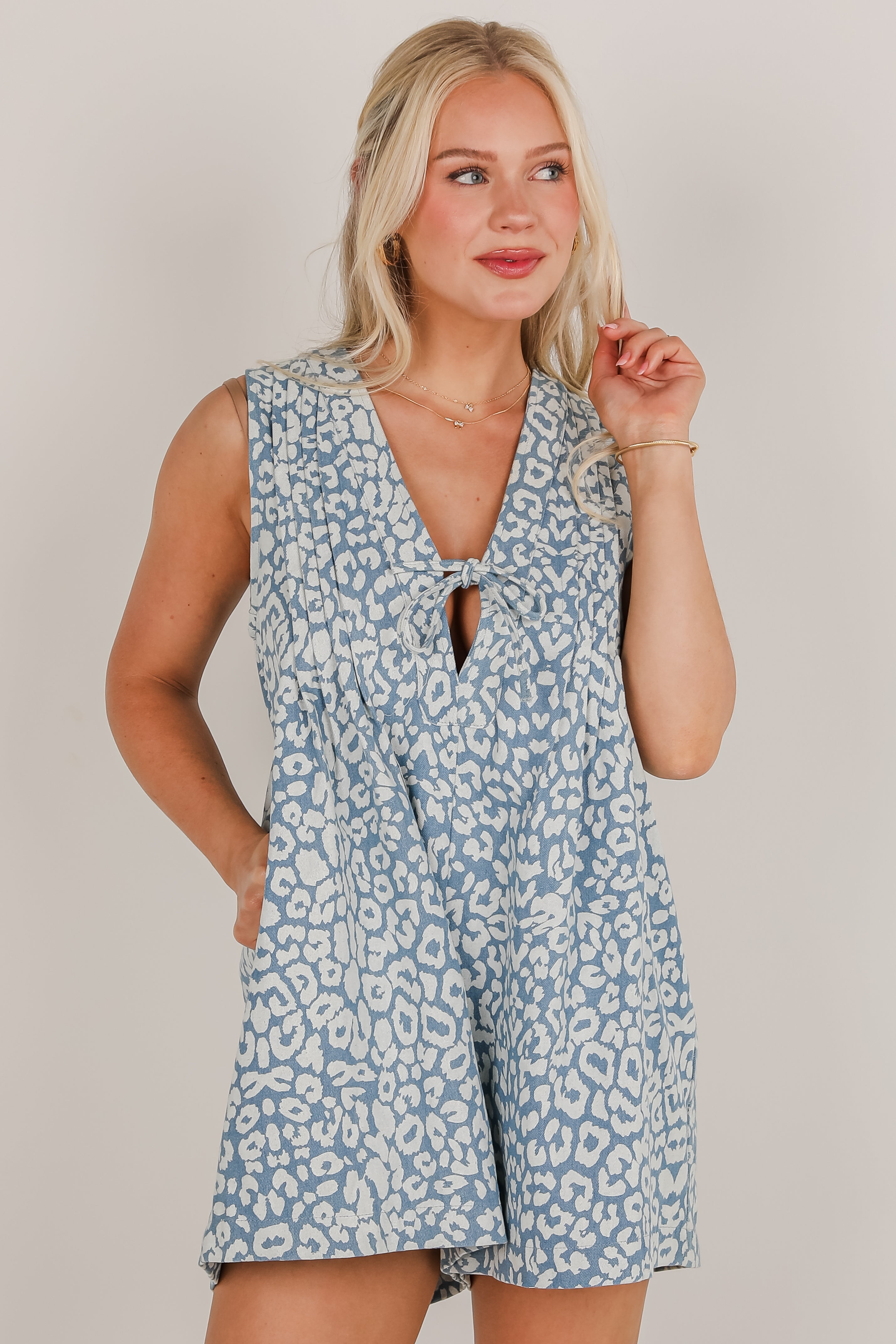 Precious Look Denim Leopard Romper
