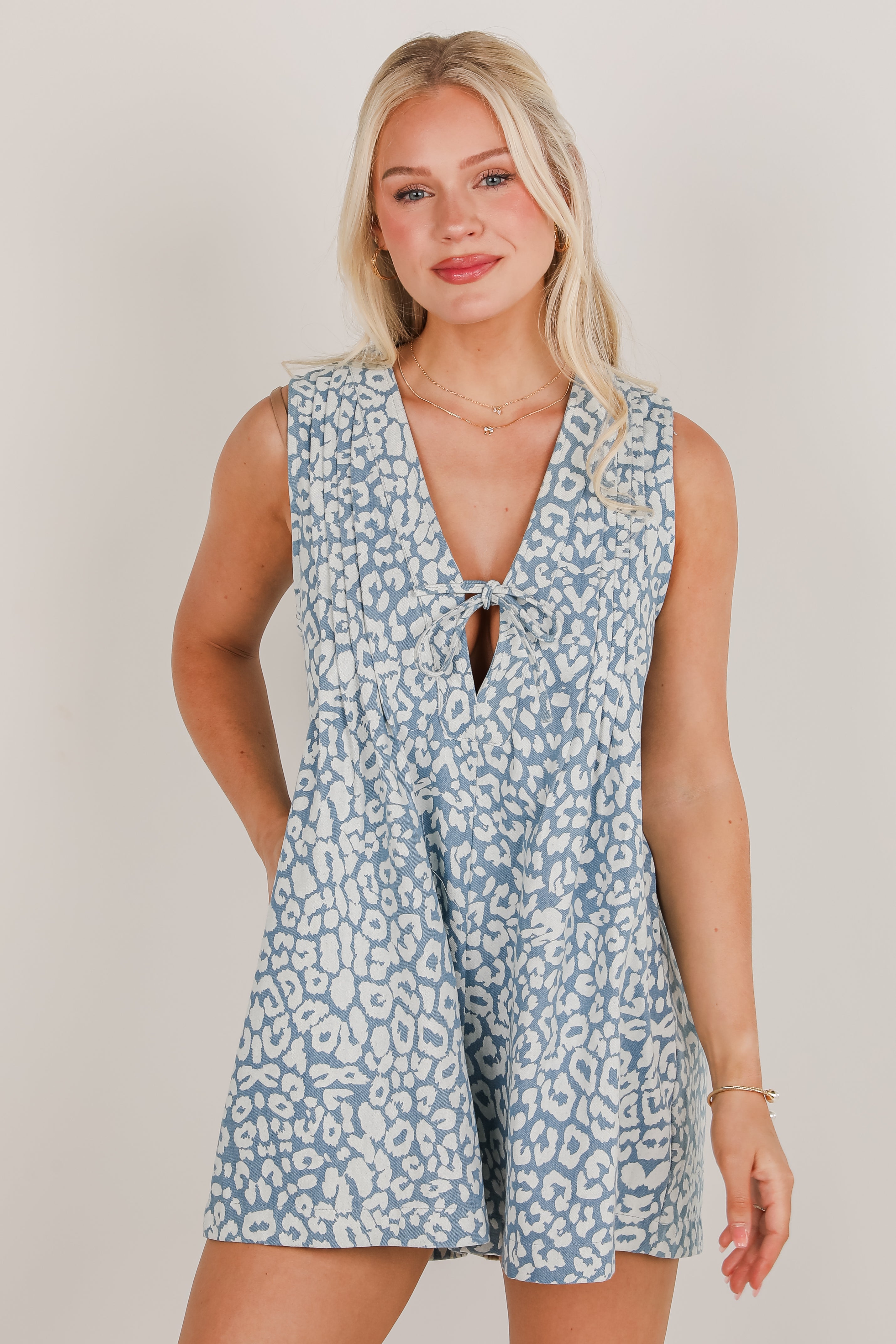 Precious Look Denim Leopard Romper