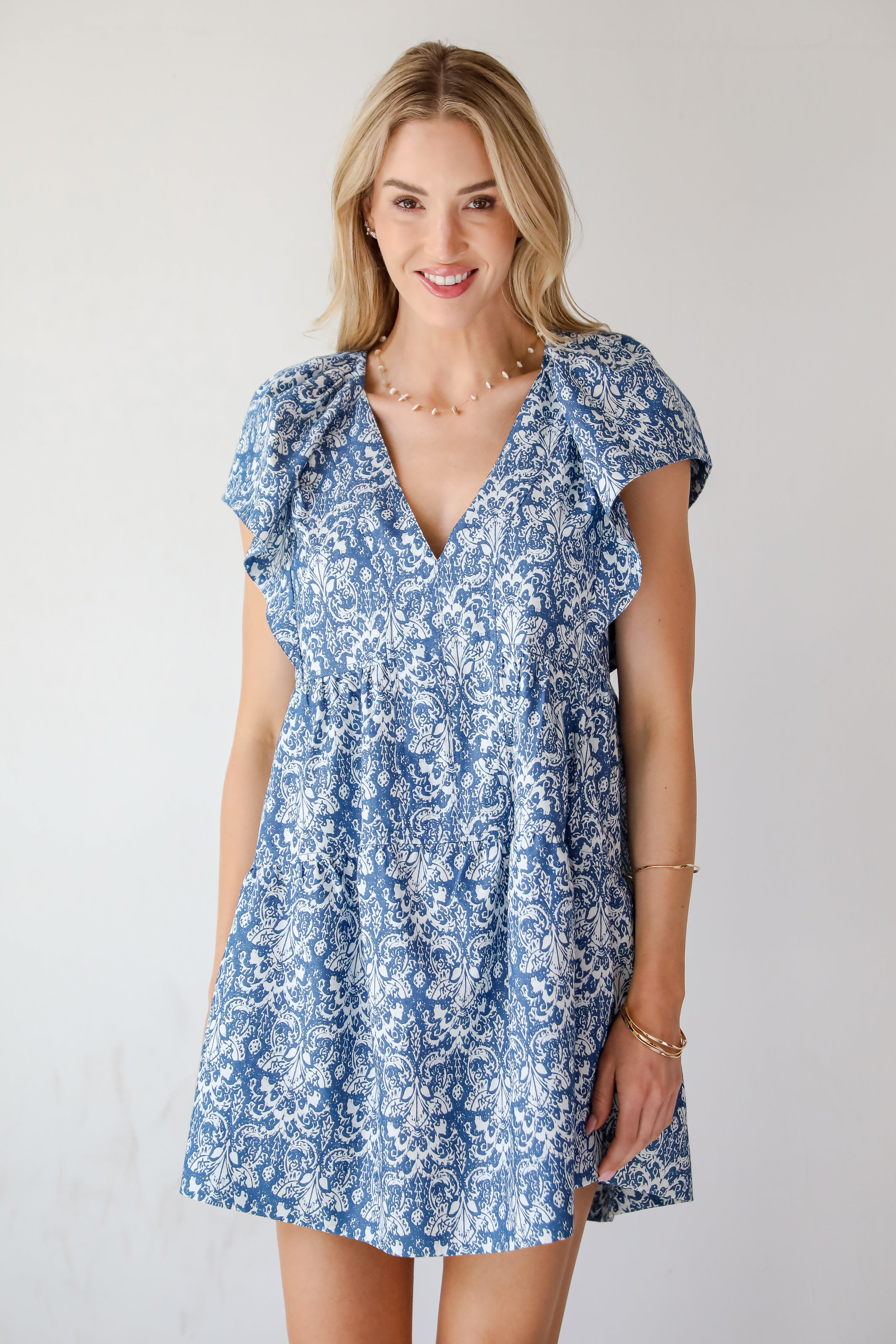 Pretty Darling Denim Paisley Mini Dress