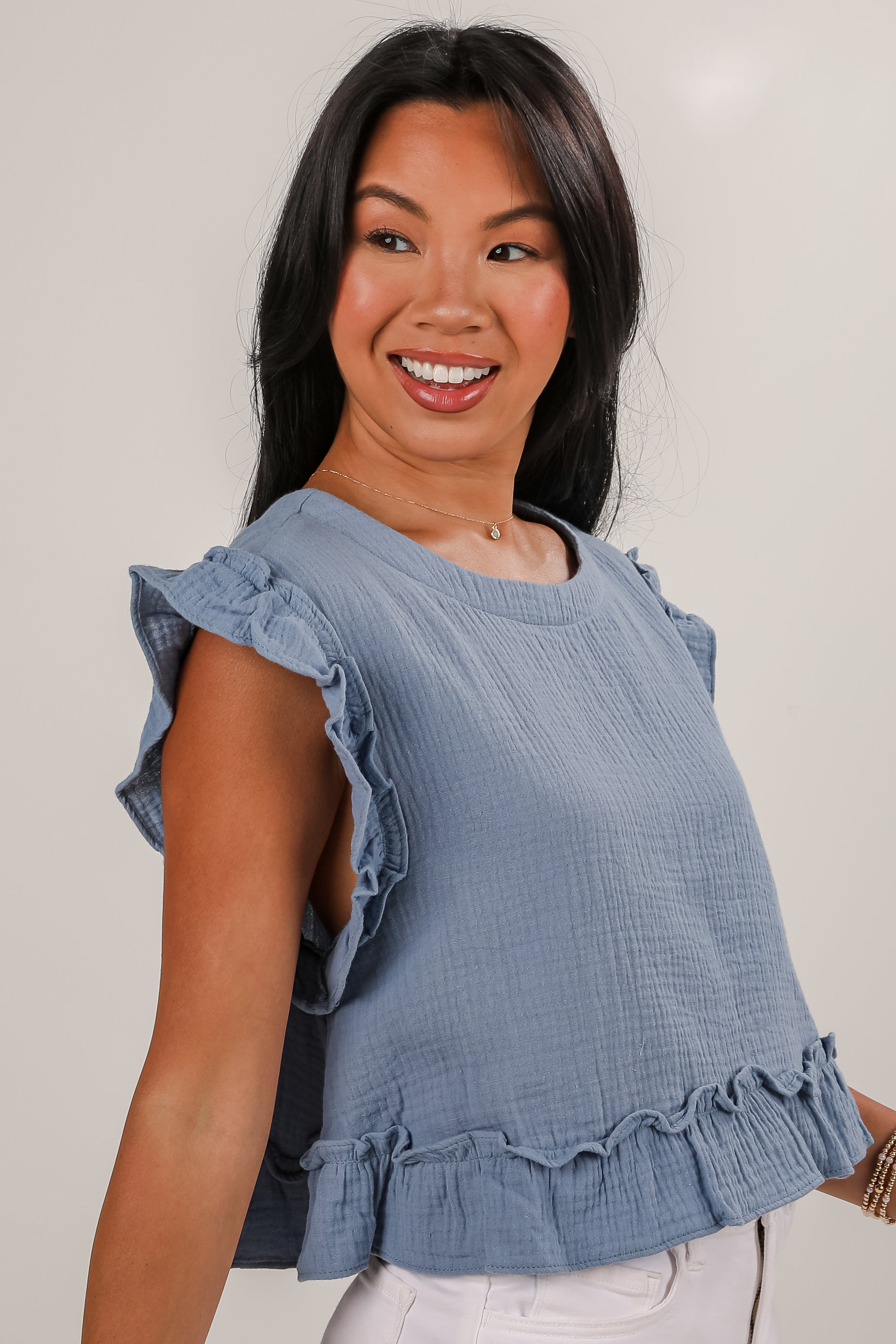 United In Love Linen Ruffle Blouse