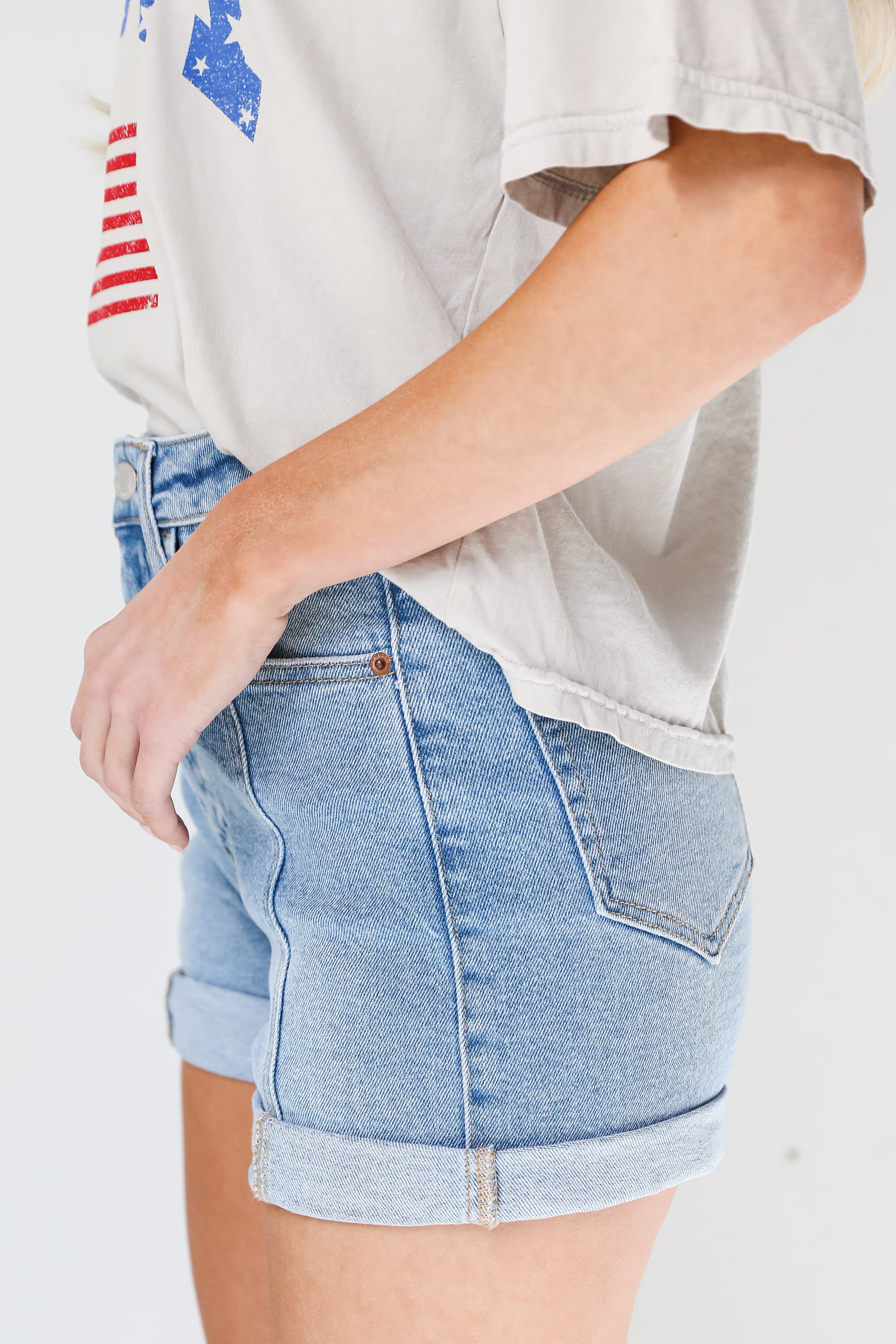 light wash Denim Shorts side view