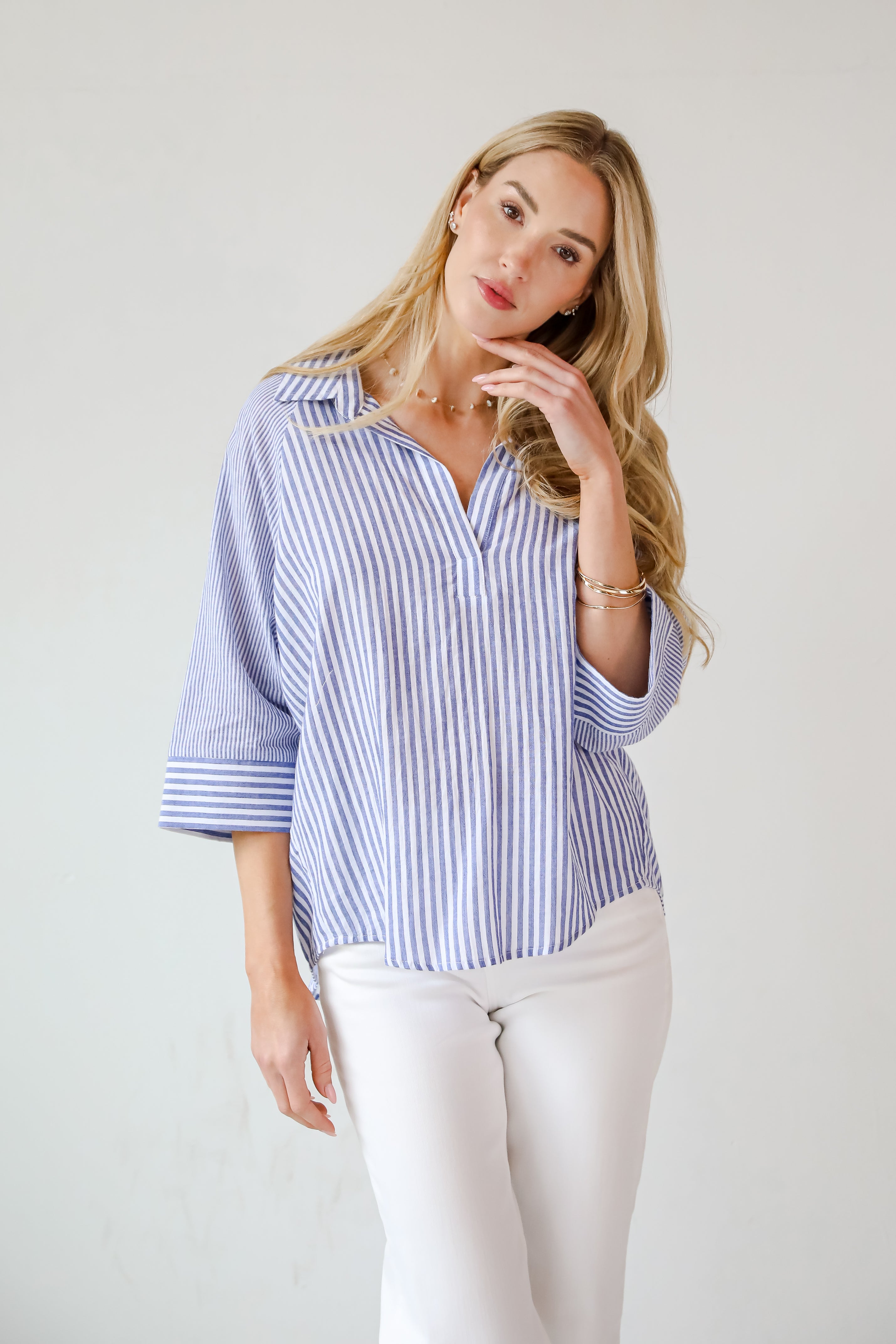 Constantly Trendy Denim Striped Blouse