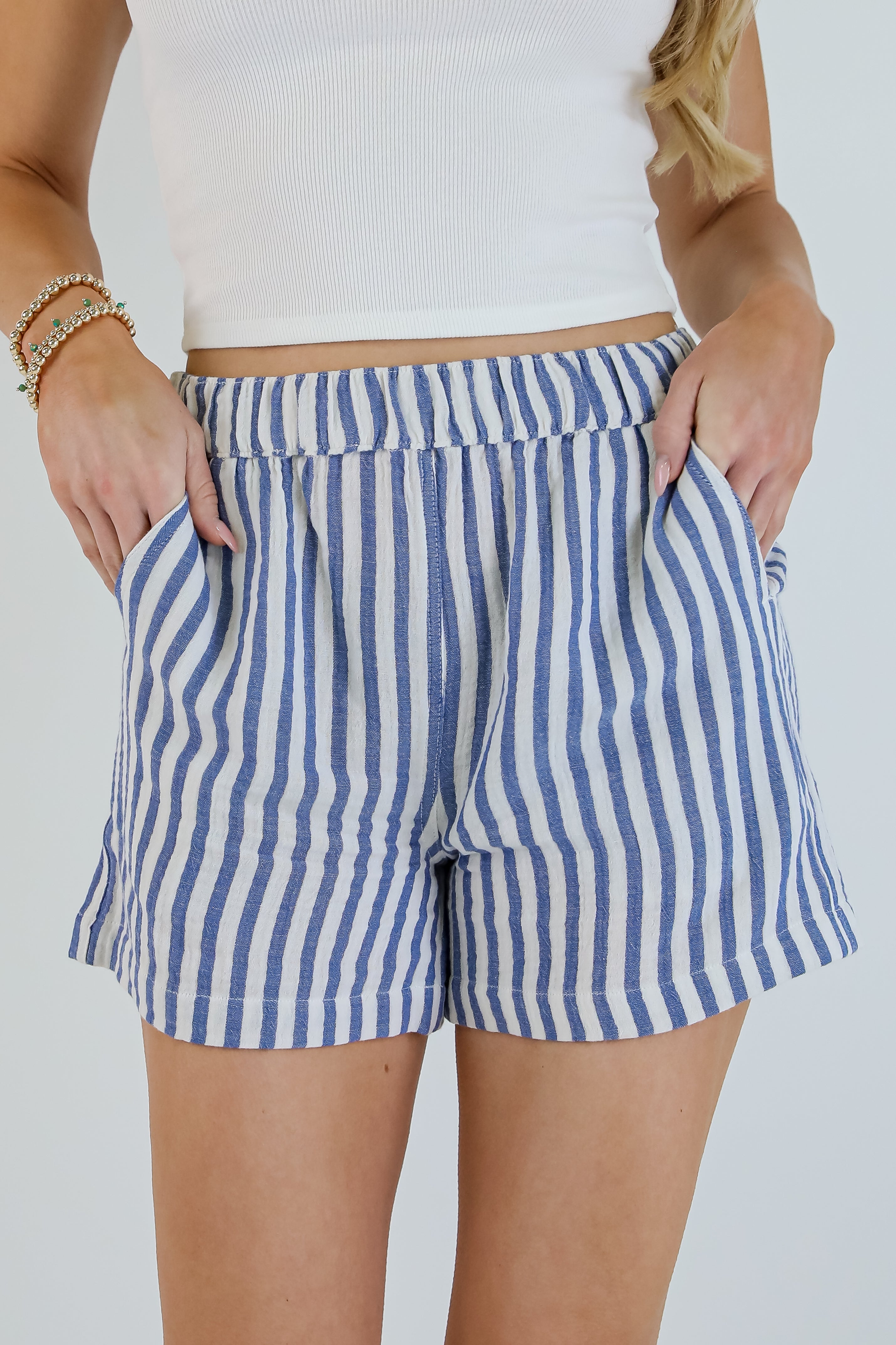 All American Denim Striped Linen Shorts