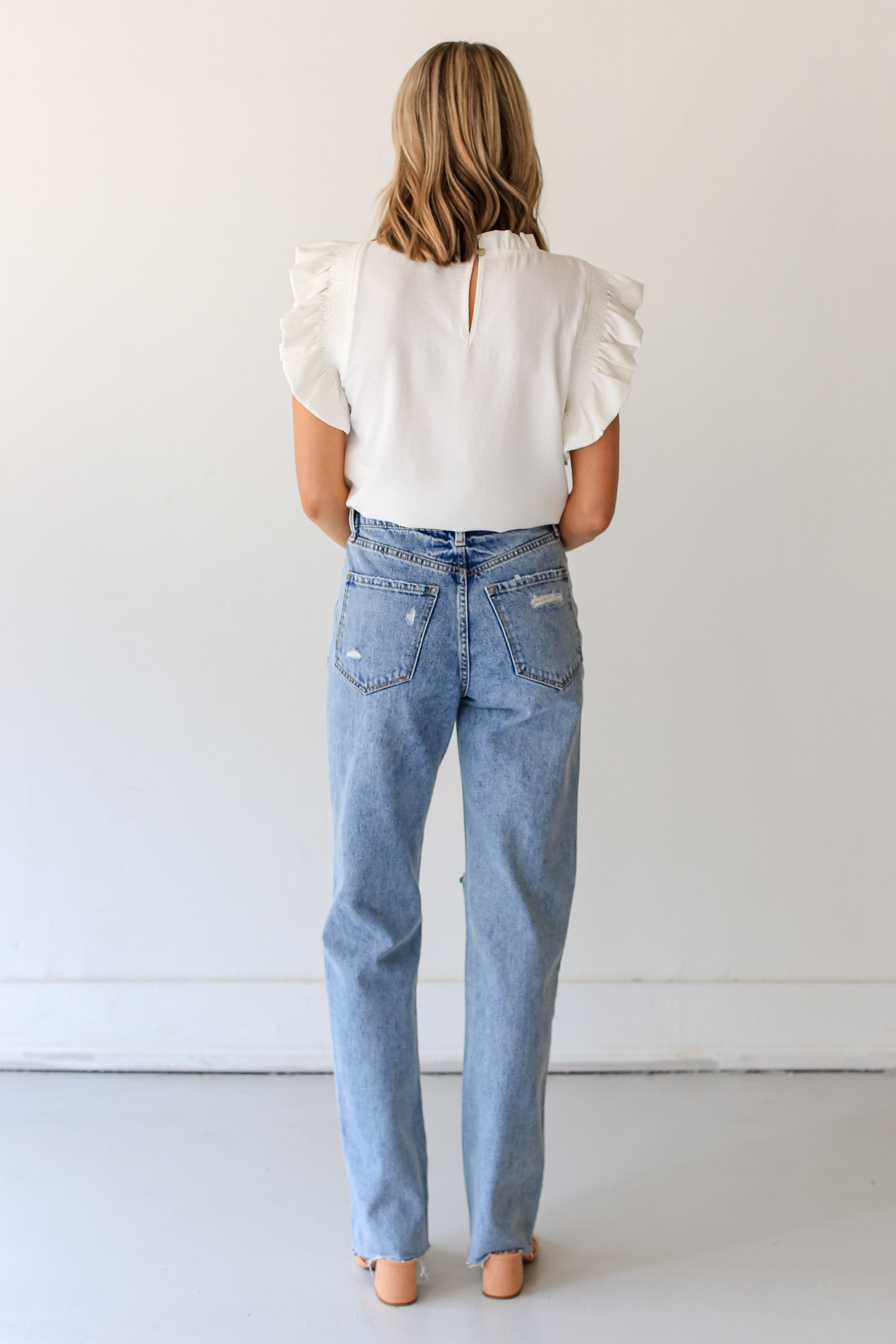 Distressed Dad Jeans back view