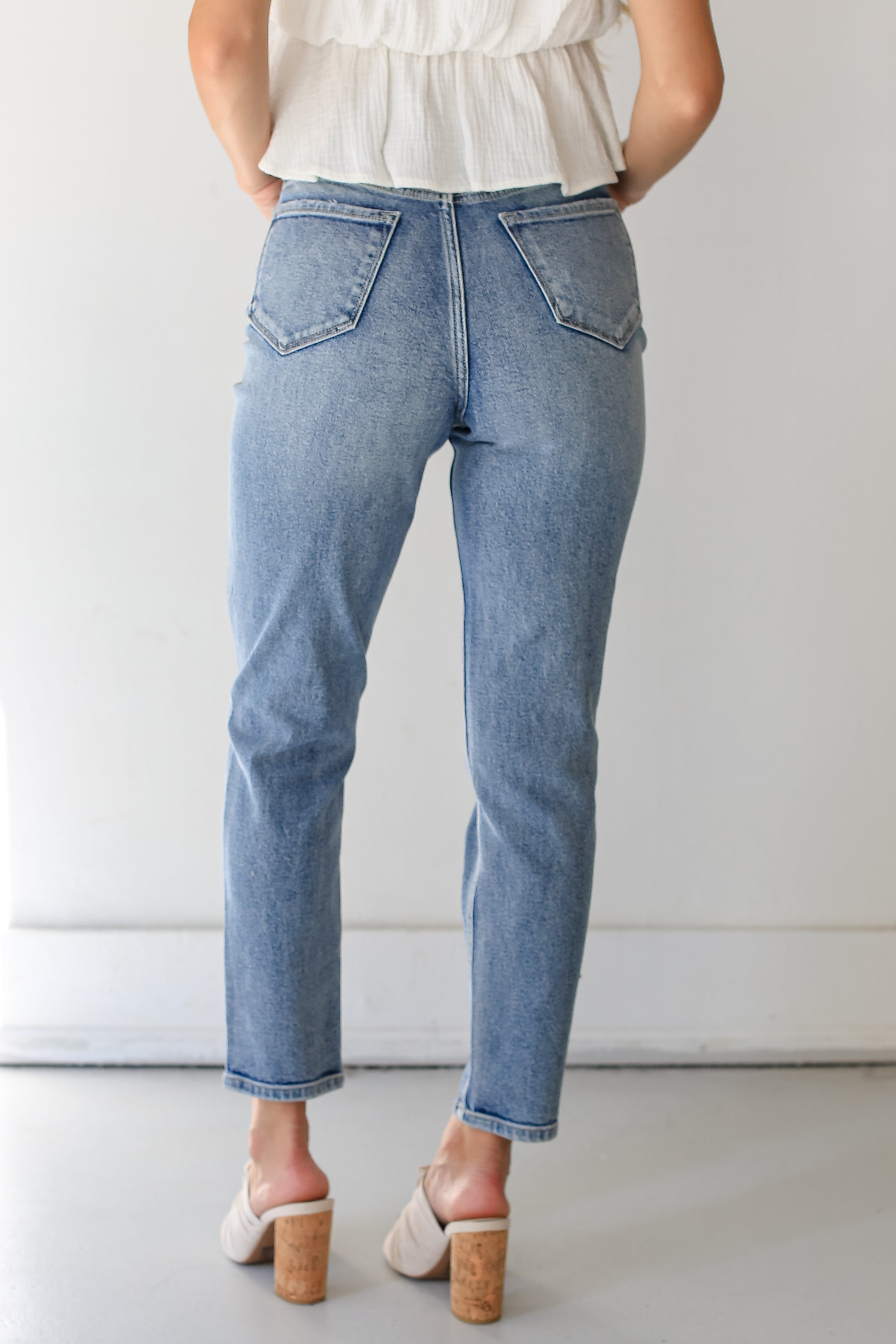 Distressed Mom Leg Jeans back view