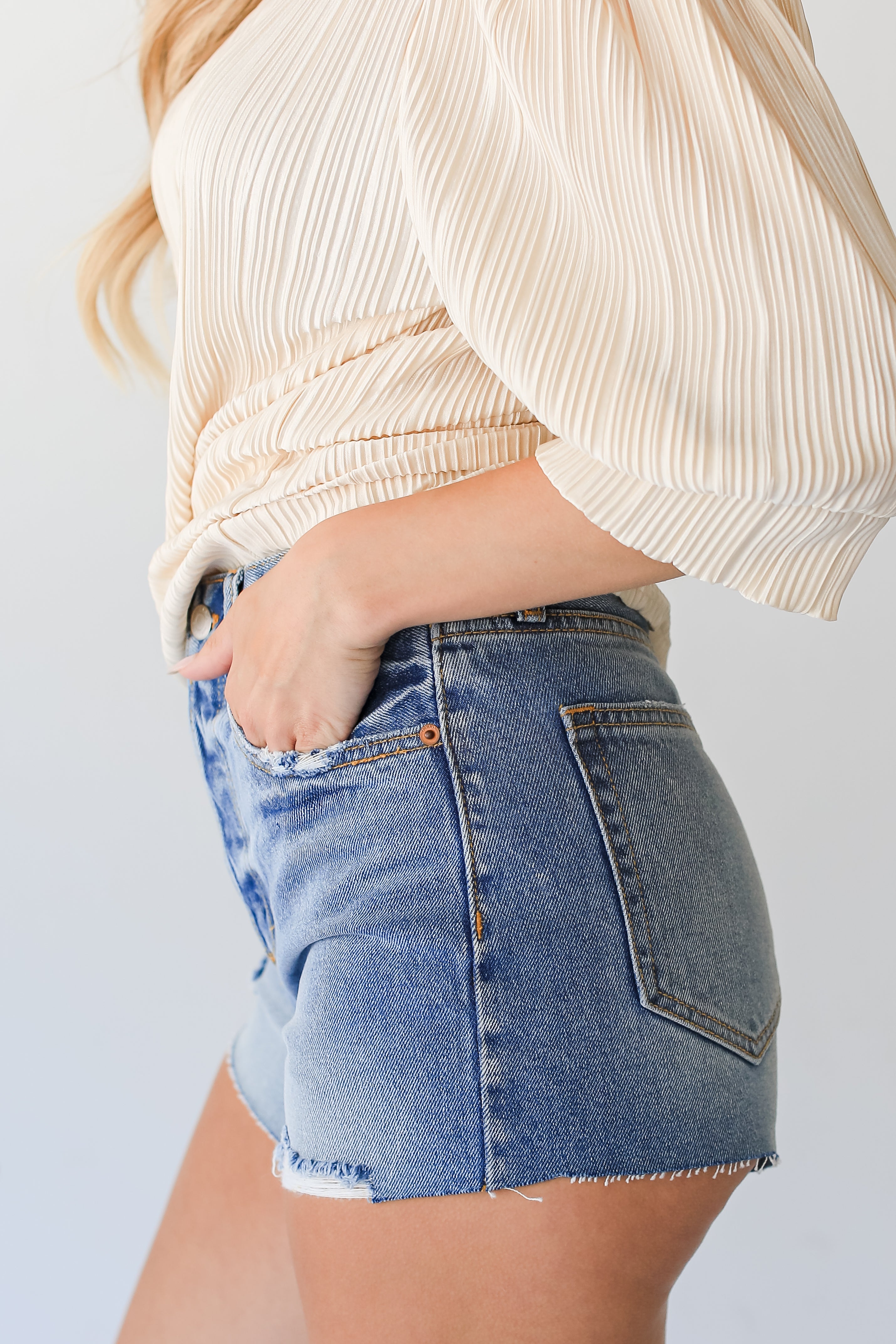 Distressed Denim Shorts side view