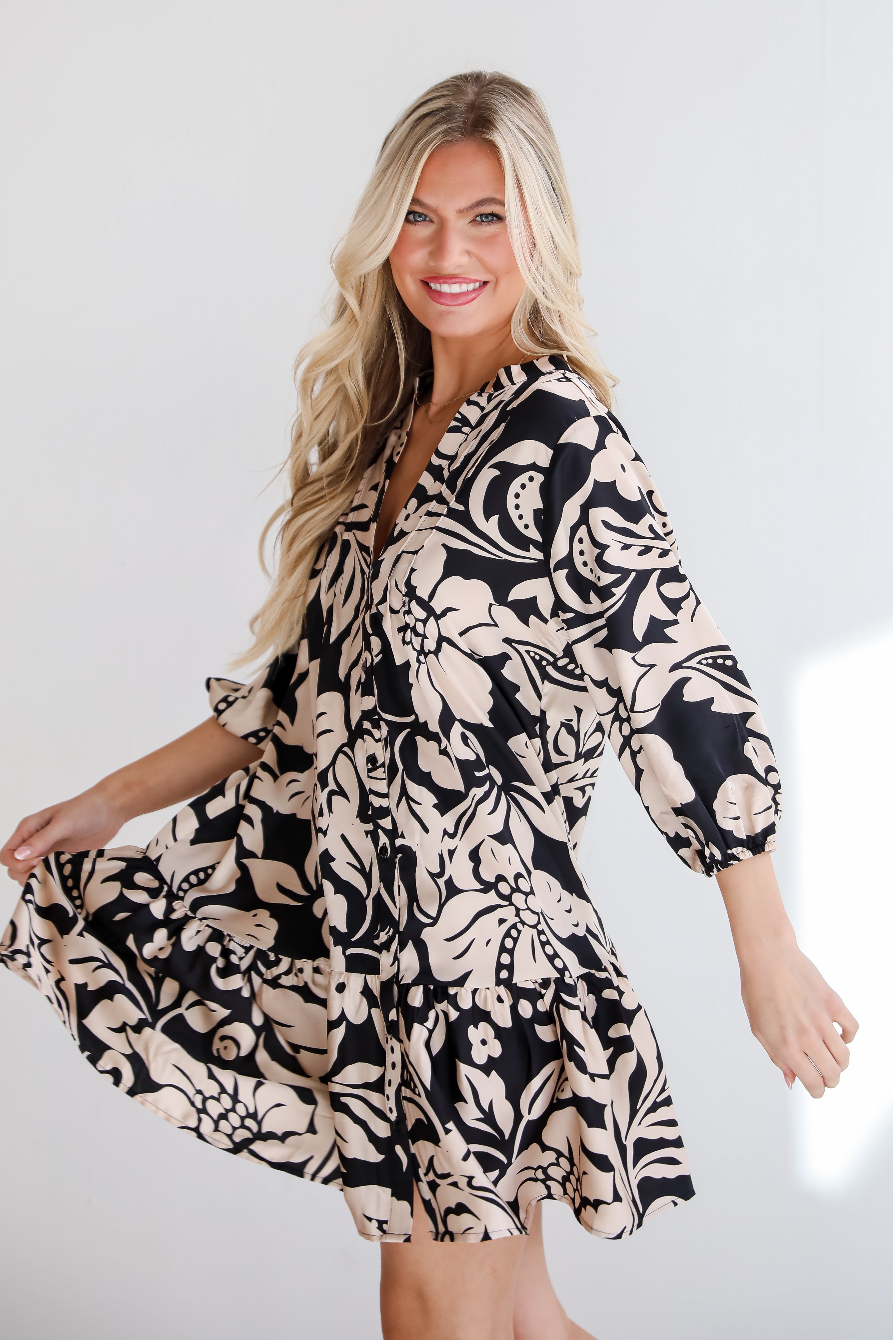 Stunning Time Black Floral Mini Dress flowy Black Floral Mini Dress