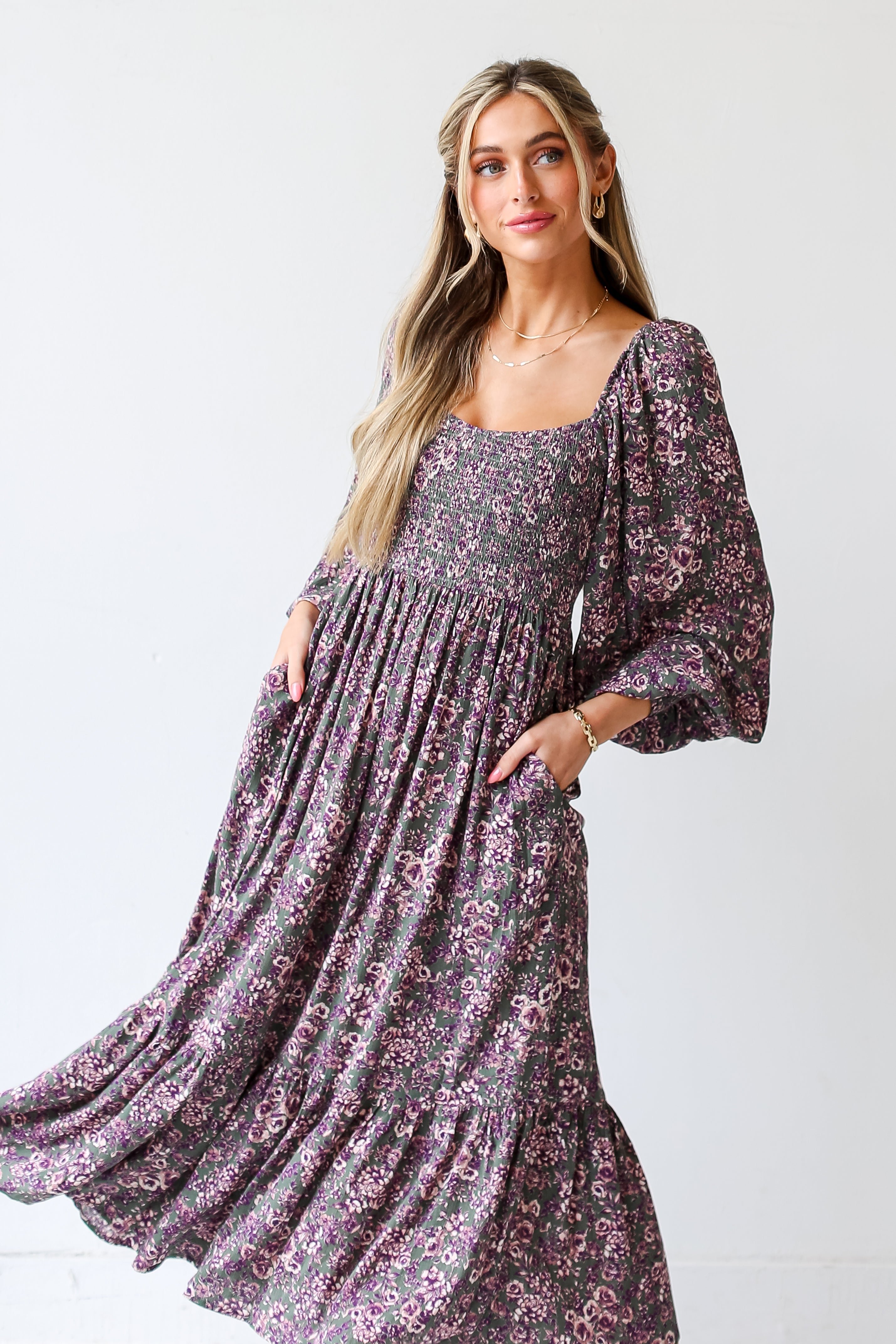 Floral Midi Dress on dress up model