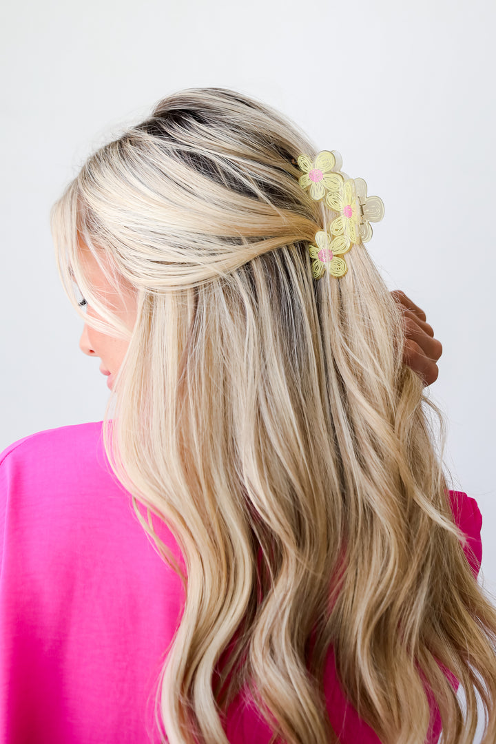 yellow Floral Claw Hair Clip