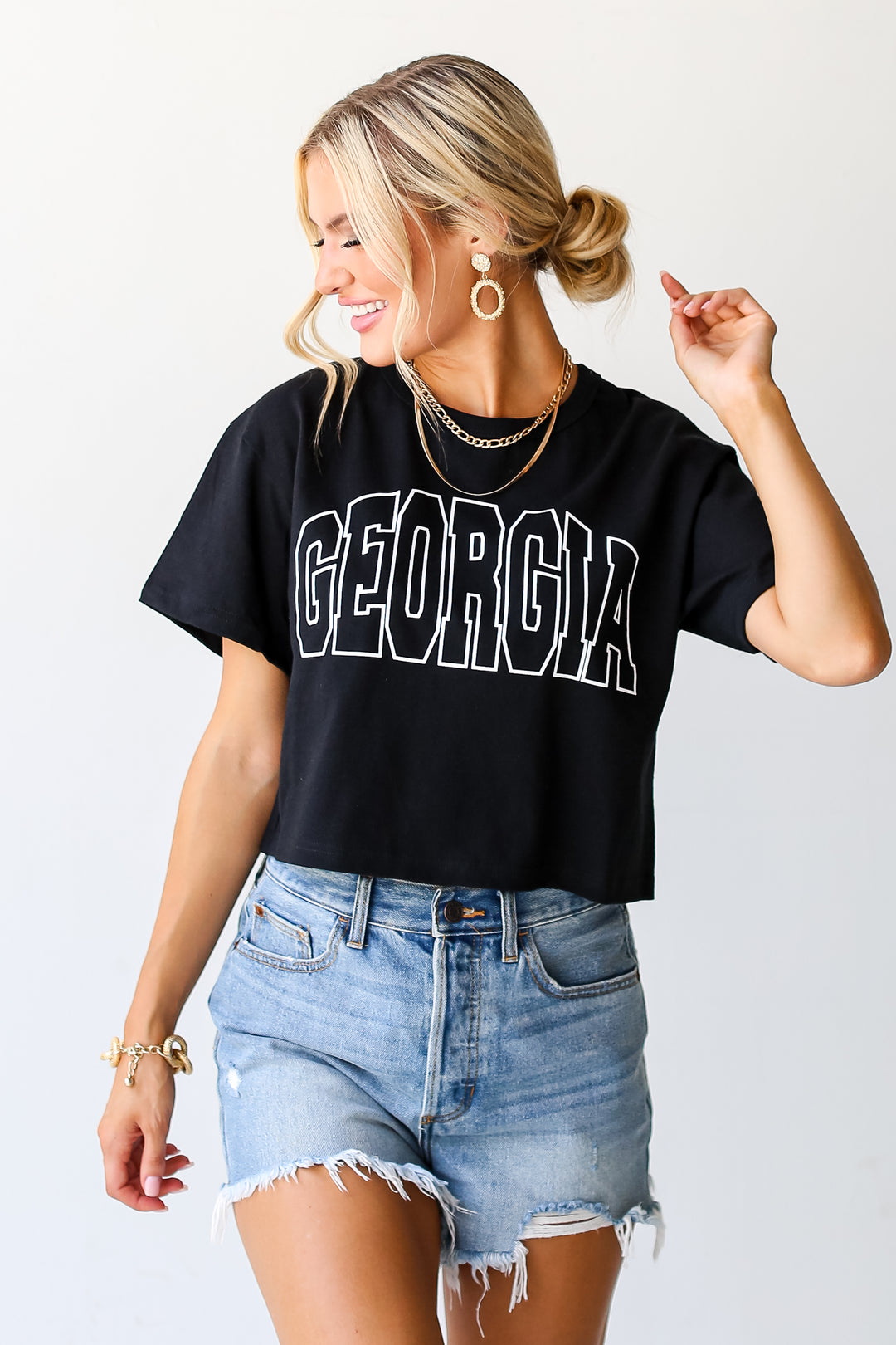 Black Georgia Cropped Tee front view
