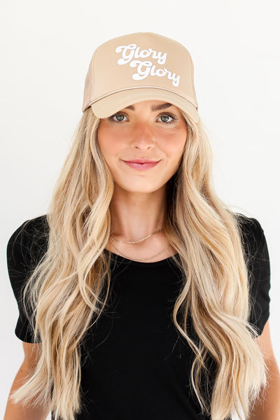 taupe Glory Glory Trucker Hat front view UGA Hats Online