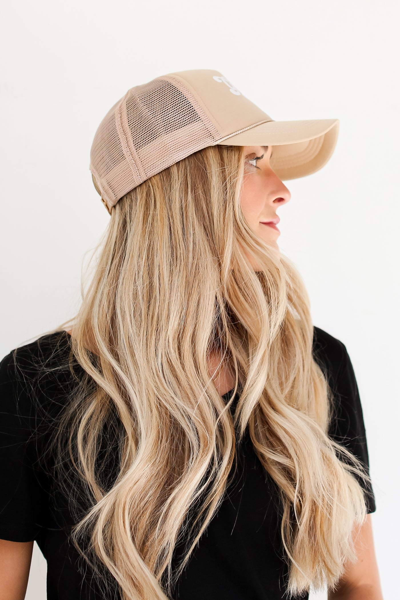 taupe Glory Glory Trucker Hat side view