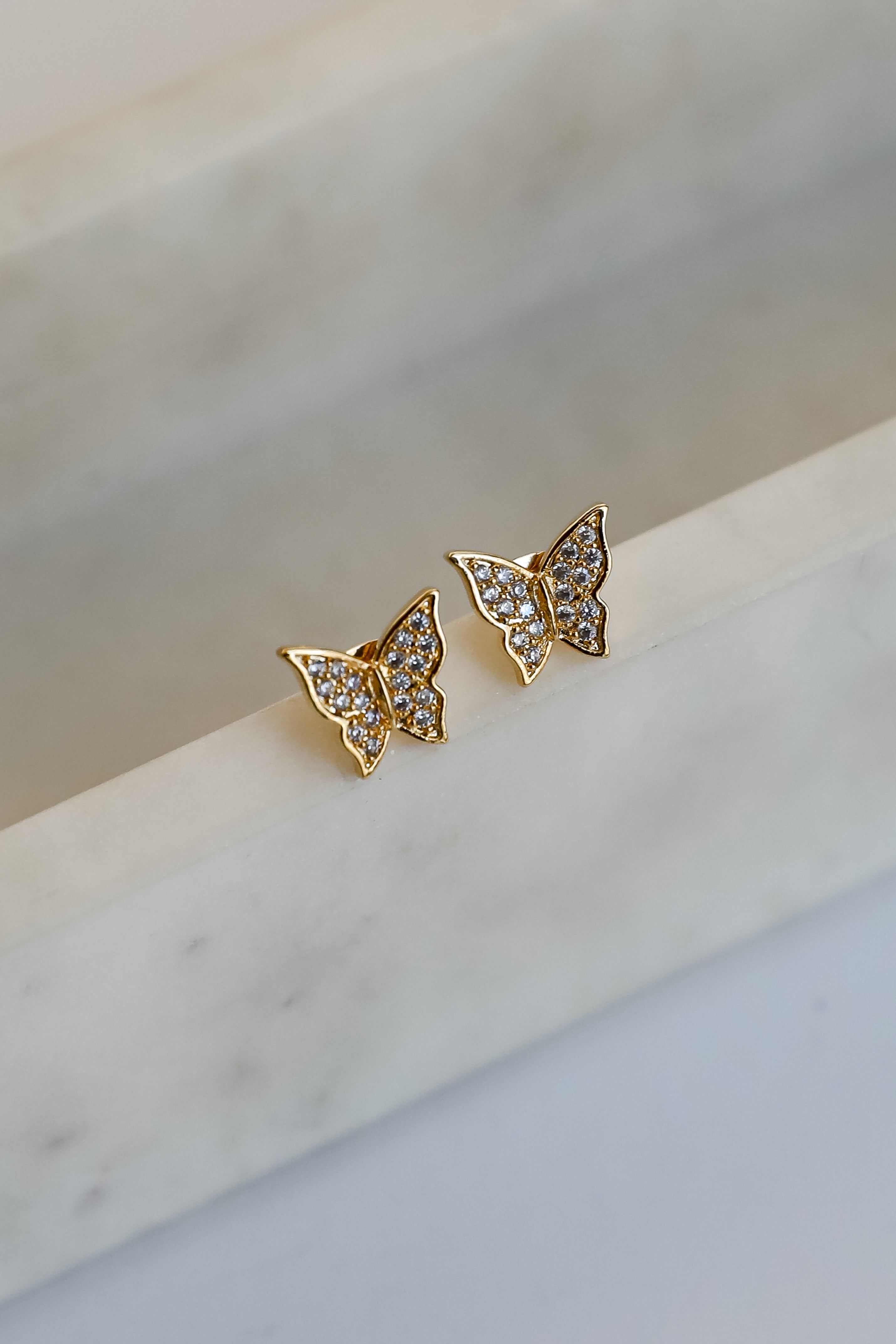 Lola Gold Rhinestone Butterfly Stud Earrings