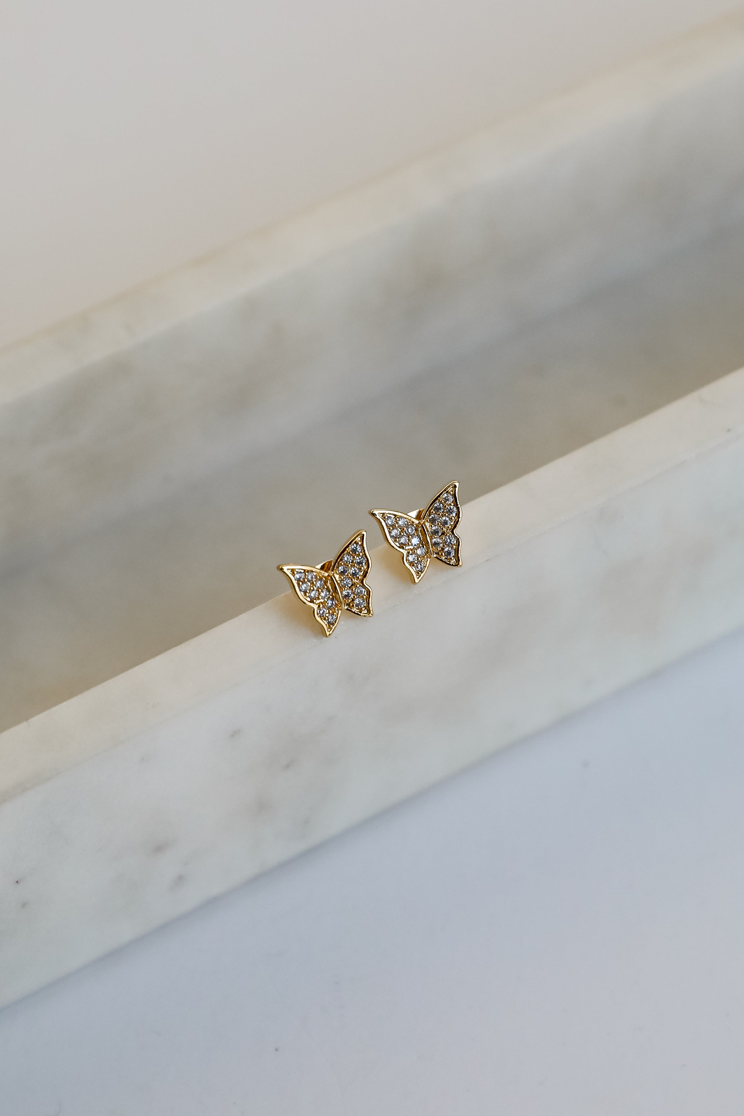 Lola Gold Rhinestone Butterfly Stud Earrings