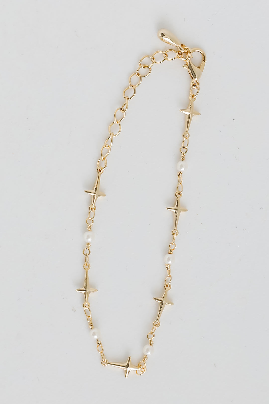 Gold Cross + Pearl Chain Bracelet