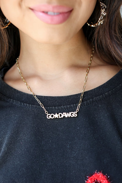 Gold Go Dawgs Necklace on model