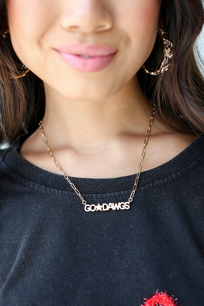 Gold Go Dawgs Necklace close up