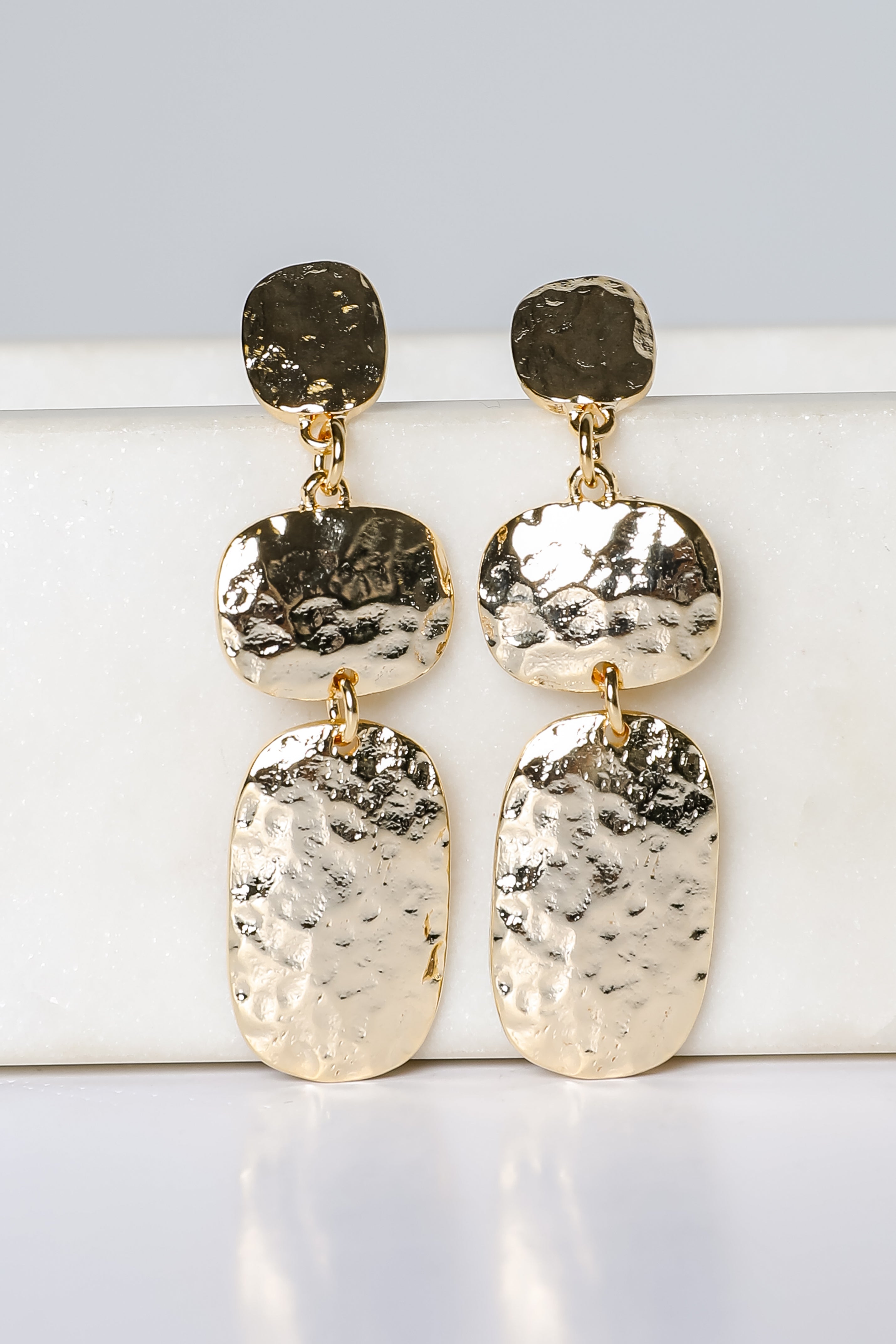 Caroline Gold Hammered Drop Earrings