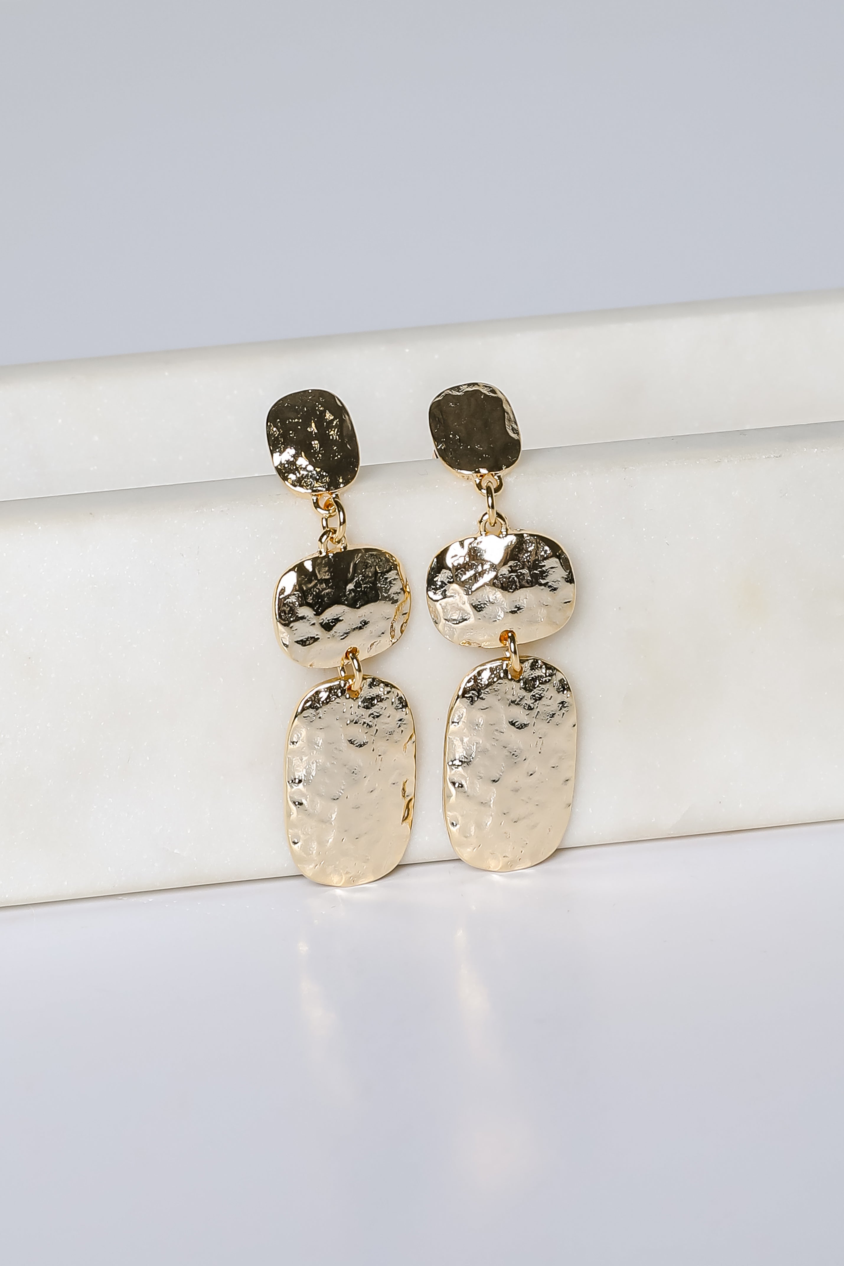 Caroline Gold Hammered Drop Earrings